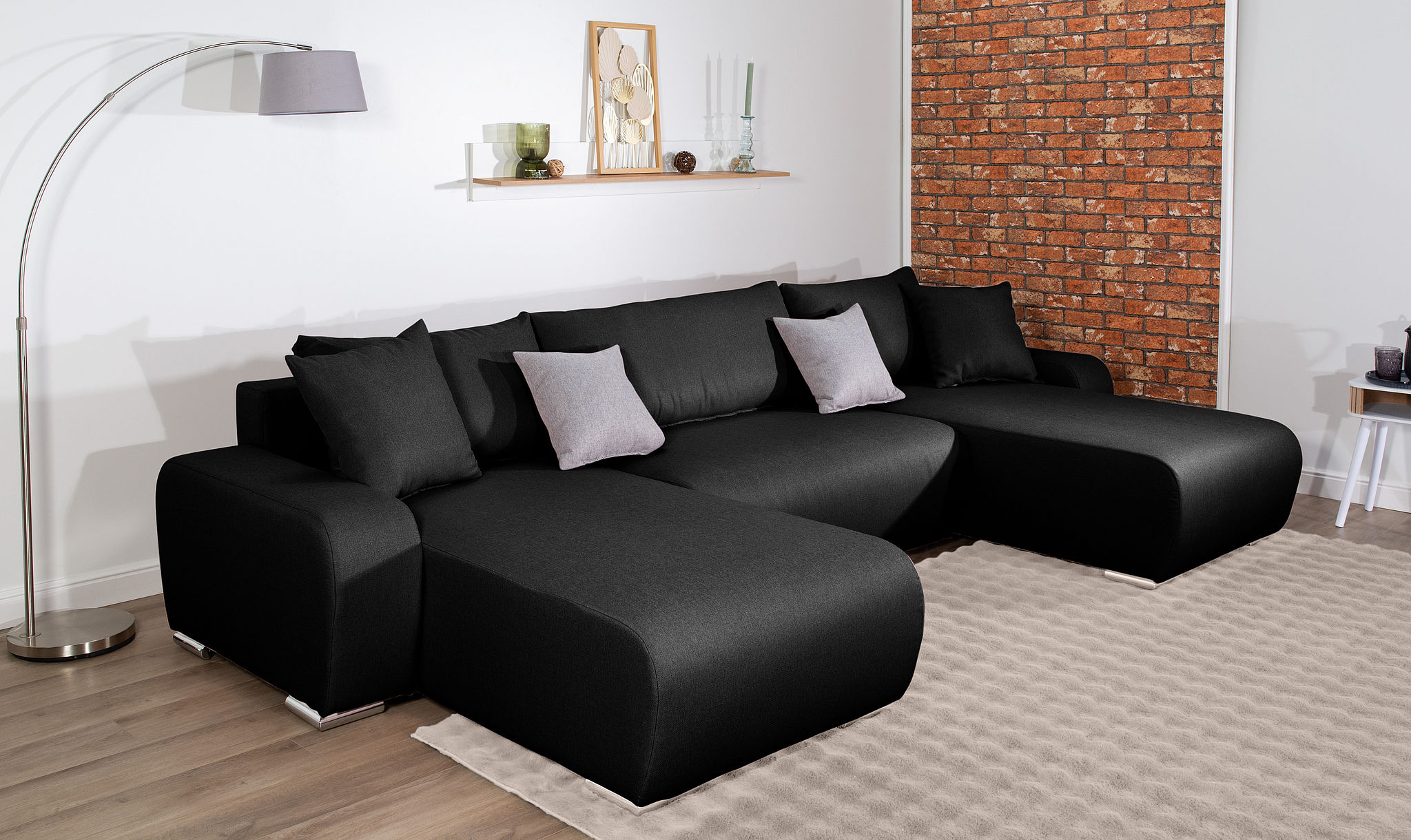 COLLECTION AB Wohnlandschaft "Paola U-Form, B: 314 cm" Schlaffunktion, Bettkasten & 4 Zierkissen, Federkern
