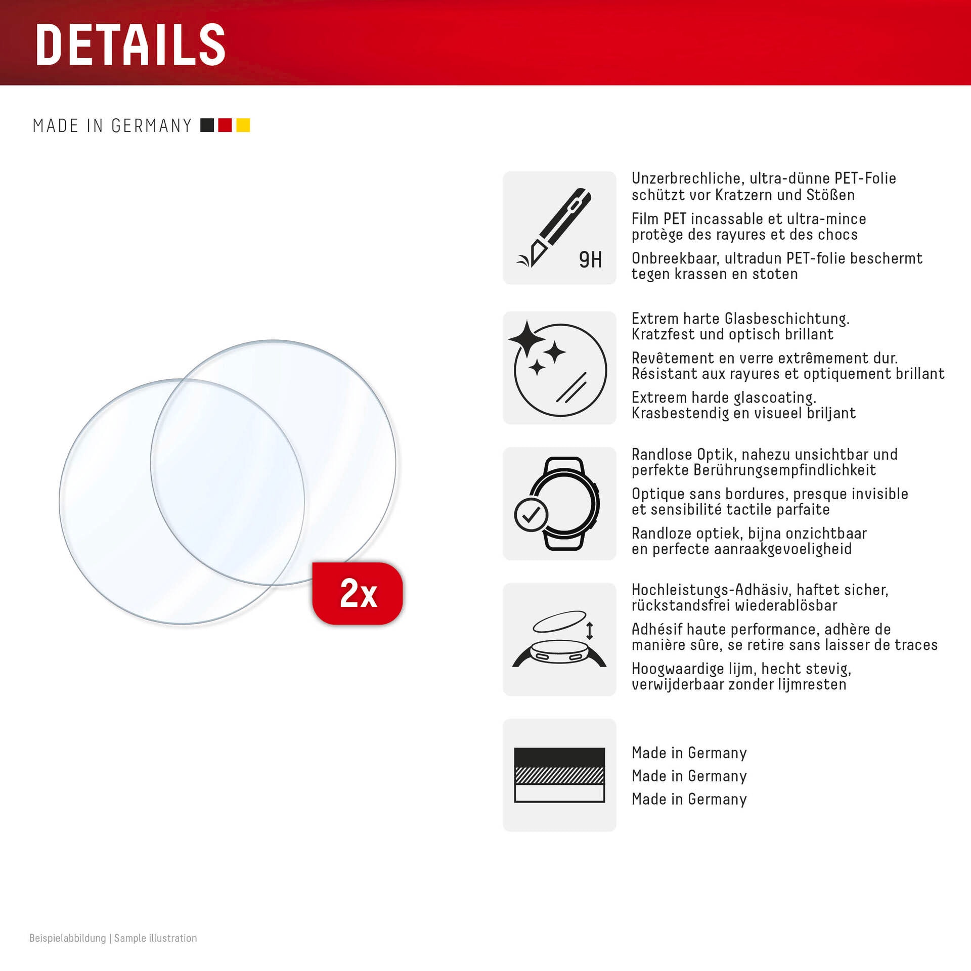 Displex Displayschutzglas »Smartwatch Glass Unbreakable Protector« für Samsung Galaxy Watch8 40mm Displayschutzfolie, Schutzfolie, Bildschirmschutz, kratz- & stoßfest