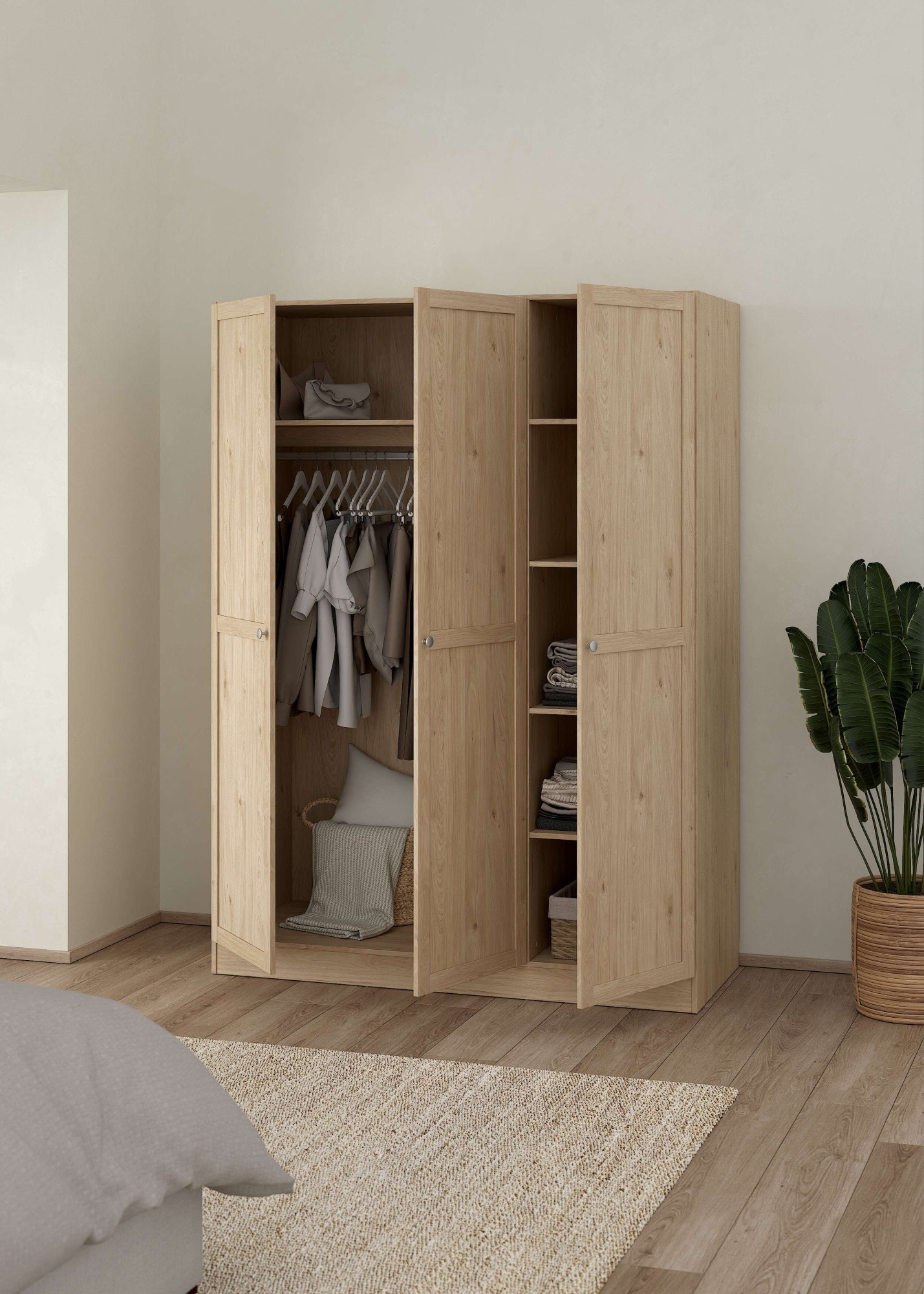Home affaire Kleiderschrank »Billund Aufbewahrung Kasten Schrank Stauraum«, mit Rahmentüren, Einlegeböden, 1 Kleiderstange, B: 147 oder 195 cm