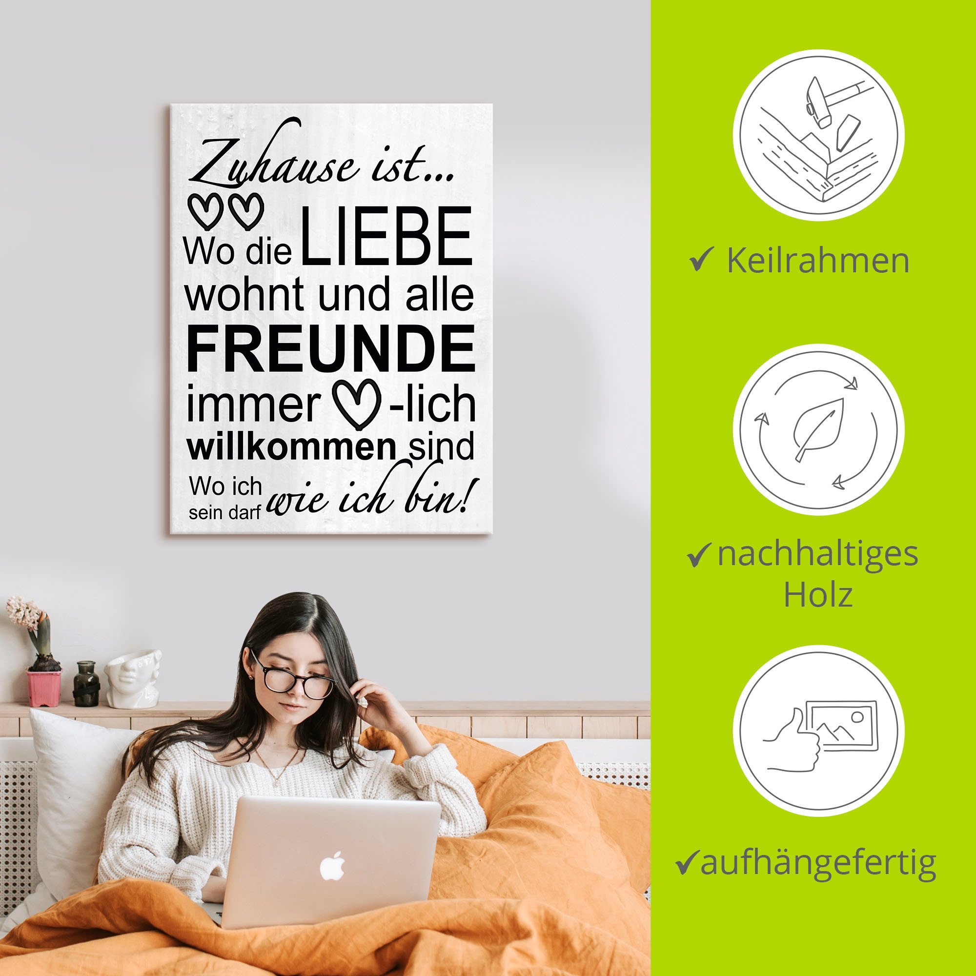 Artland Wandbild »Wo die Liebe wohnt«, Sprüche & Texte, (1 St.), als Alubild, Outdoorbild, Leinwandbild, Poster, Wandaufkleber