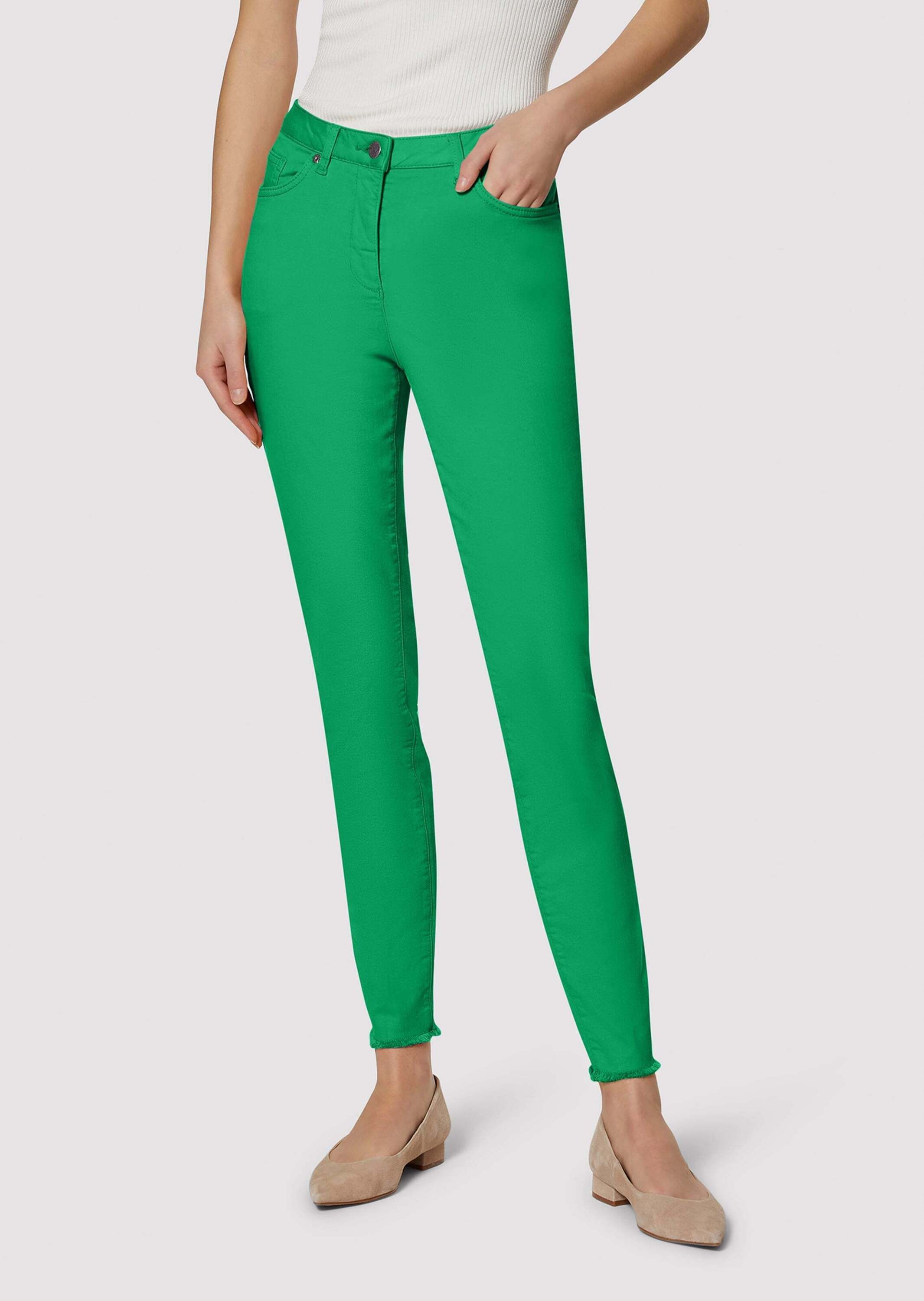 MADELEINE Regular-fit-Jeans »Jeans Mid Waist Skinny-Hose mit Fransen«