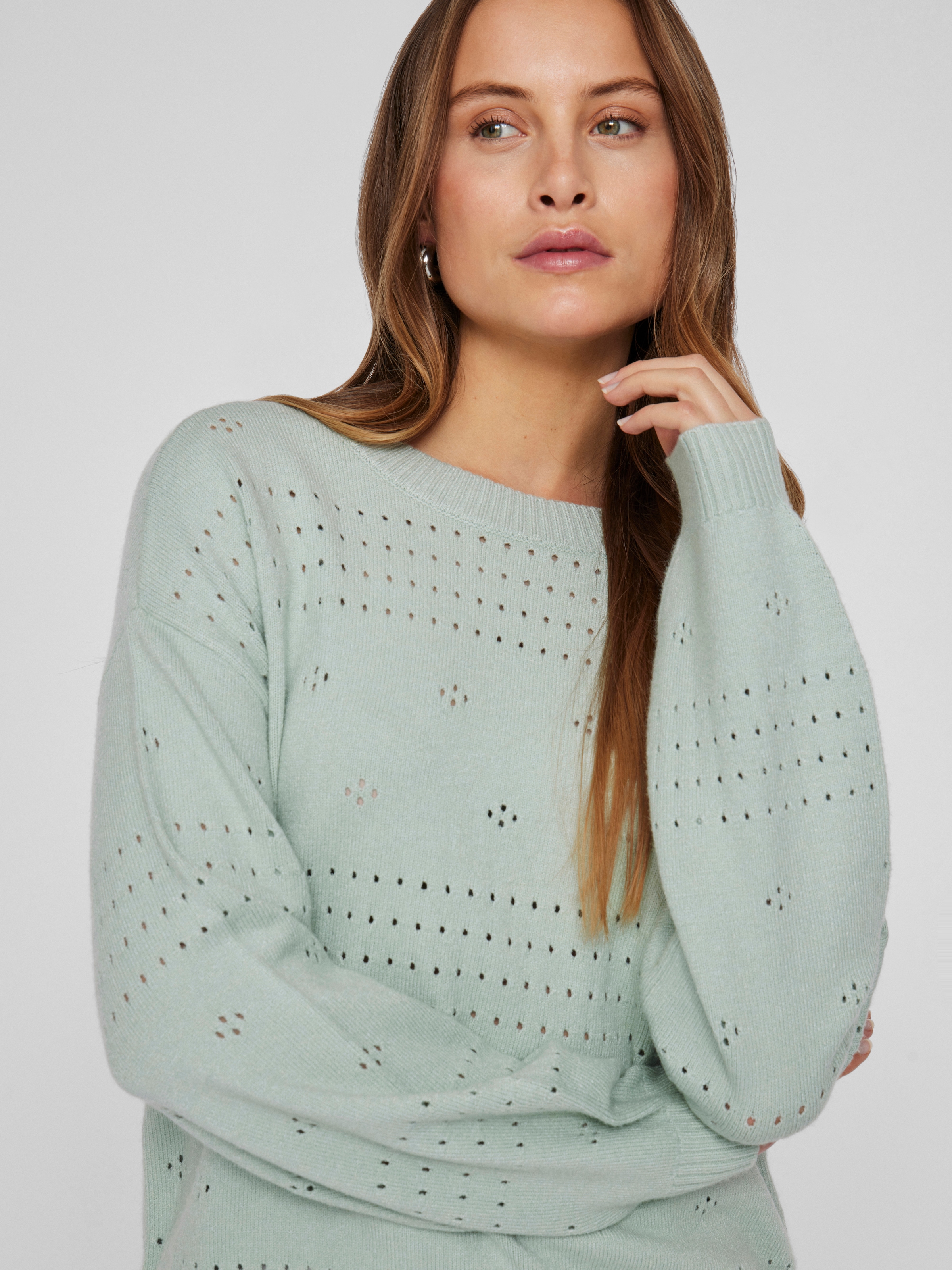 Vila Rundhalspullover »VIRIL L/S O-NECK POINTELLE KNIT TOP-NOOS«
