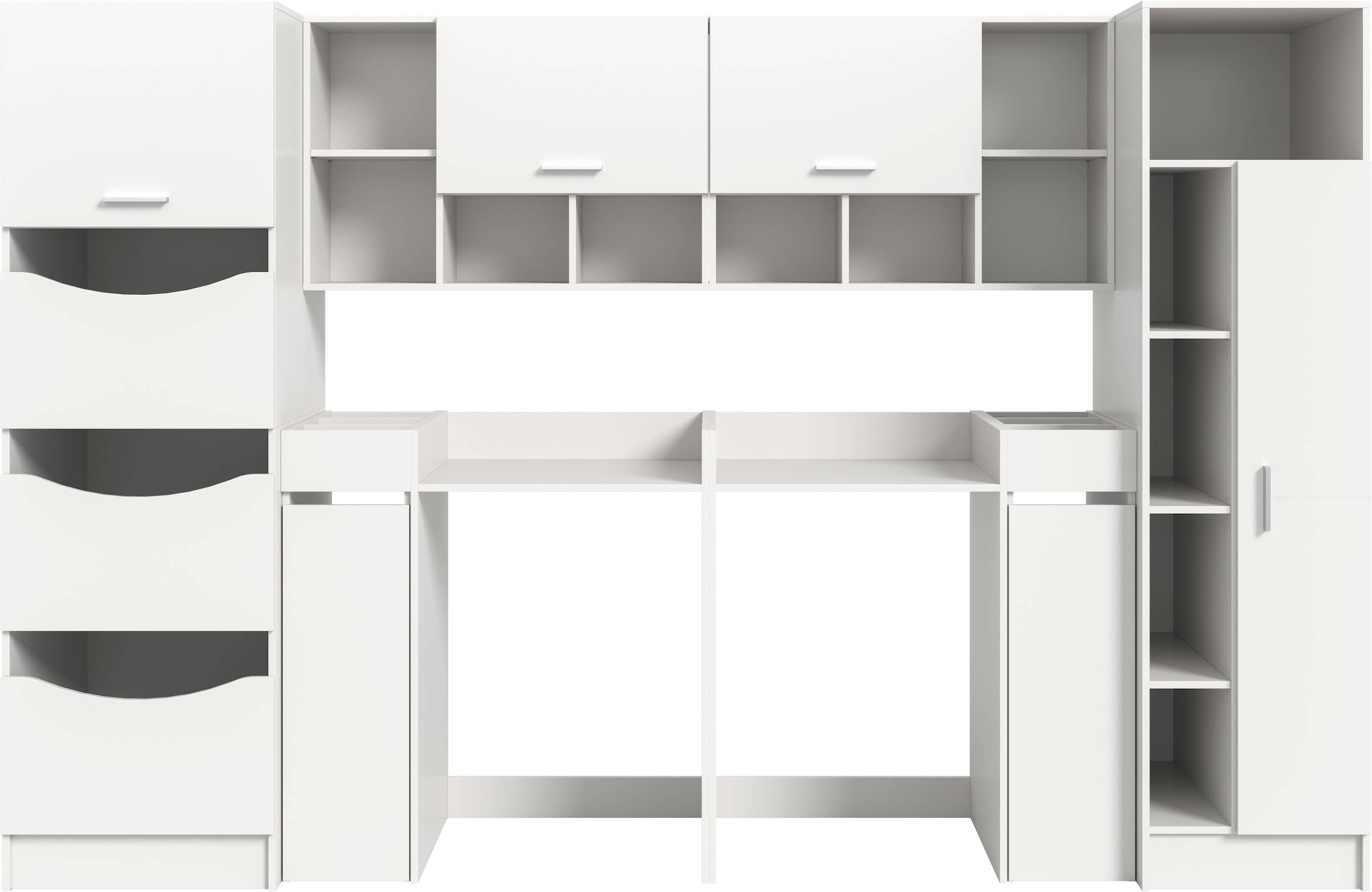 welltime Badmöbel-Set »FALAS, TOPSELLER!, 8-teilig, Hauswirtschaftsraum Set, Breite 300 cm«, (Set, 8 St., Wäscheschrank, Hängeschrank,Standregal, Umbauschrank, Mehrzweckschrank), Kombination, Waschmaschinenumbau, Waschmaschinenschrank, Wäschekammer