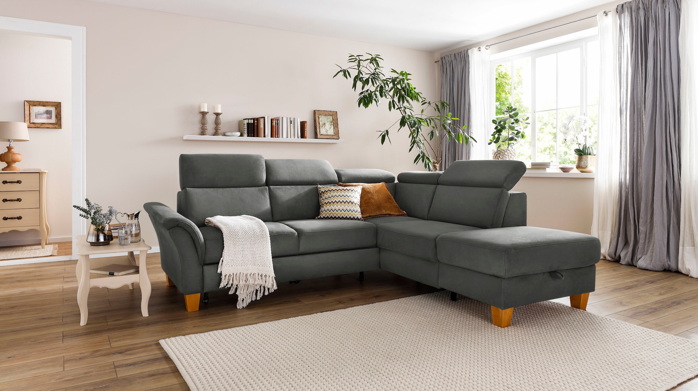 Home affaire Ecksofa »Conville L-Form«, Federkern, wahlweise mit Bettfunktion und Bettkasten bzw. Stauraum