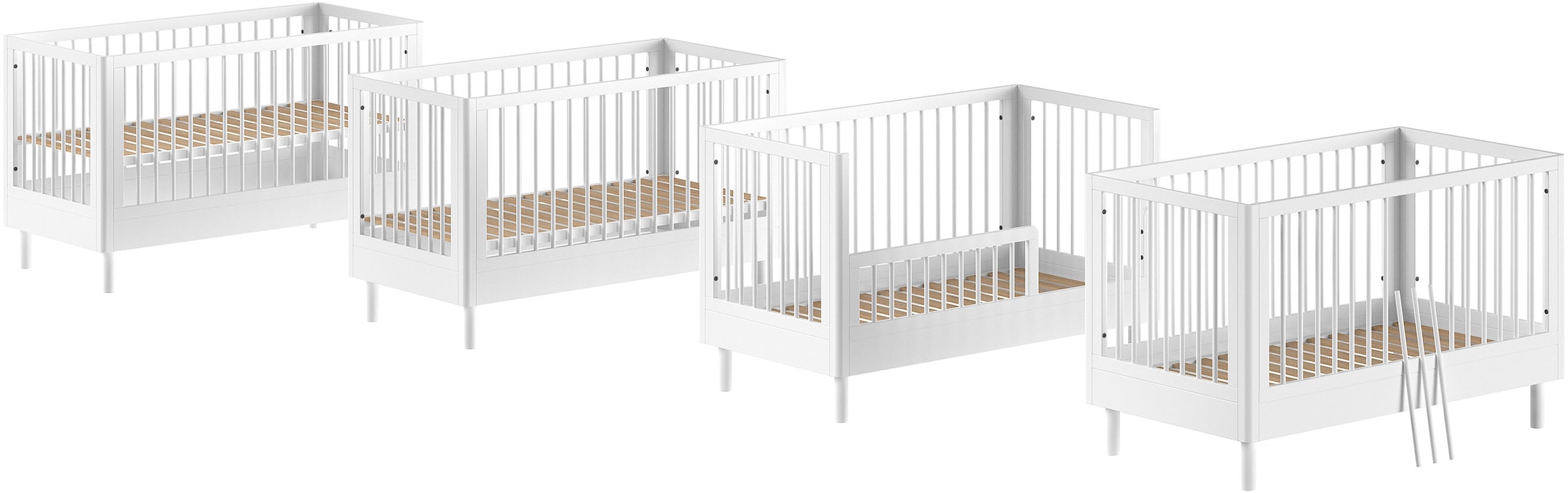 Home affaire Babybett »Forrest, aus massiver Buche weiß lackiert, zeitloses Design«, 3-fach höhenverstellbarer Lattenrost, sehr stabil gebaut