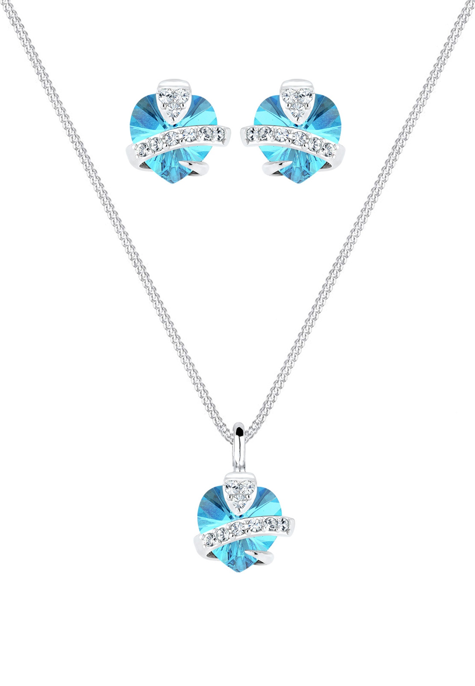 Elli Ohrring und Ketten Set »Schmuckset Herz Glamourös Kristalle 925 Silber«