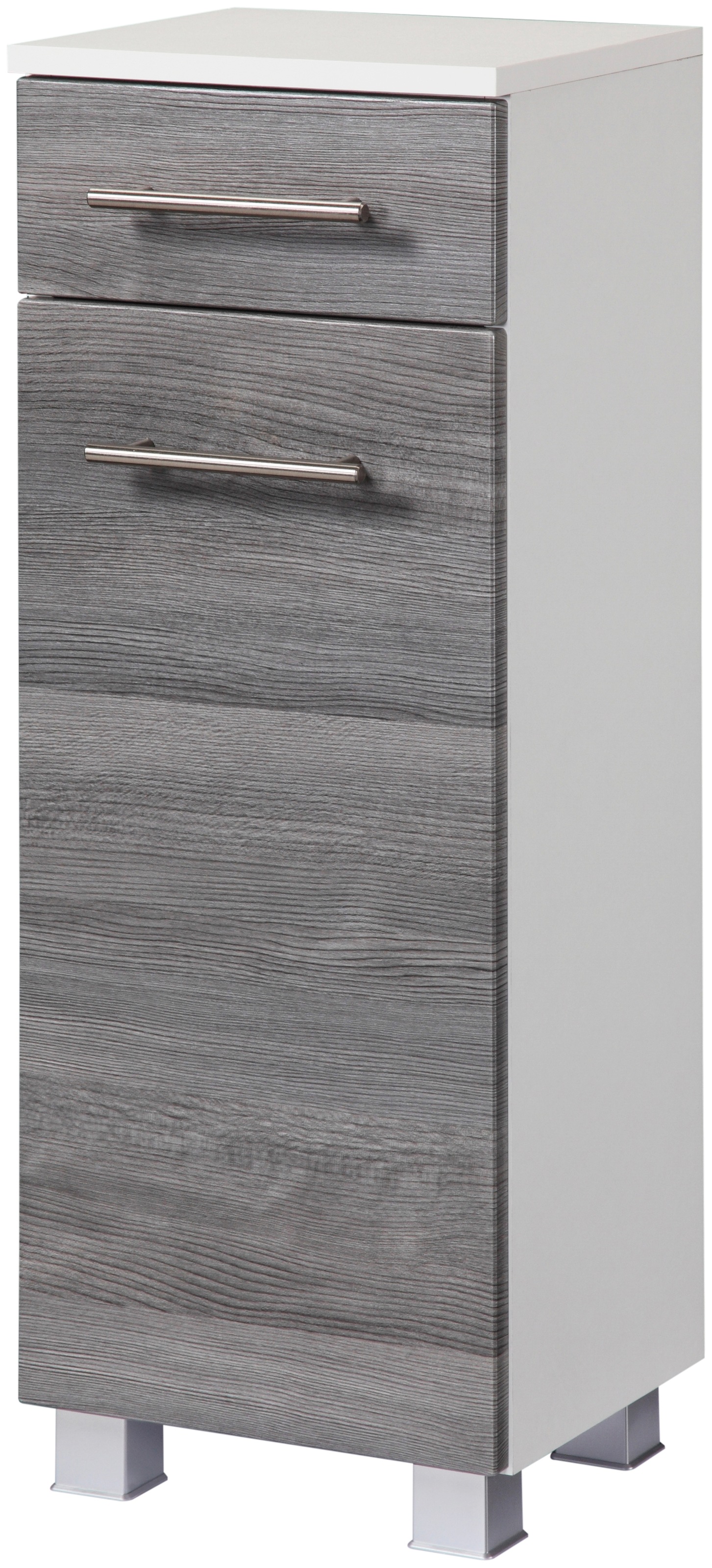 welltime Badmöbel-Set »"Trento", Badezimmer-Set, Hängeschrank, Unterschrank, Hochschrank«, (5 St.), Waschbeckenunterschrank, Spiegelschrank inkl. Aufbauleuchte