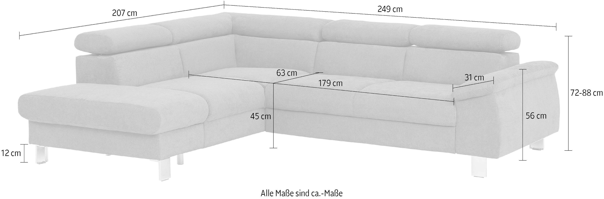 COTTA Ecksofa »Komaris L-Form«, inklusive Kopf- bzw. Rückenverstellung, wahlweise Bettfunktion