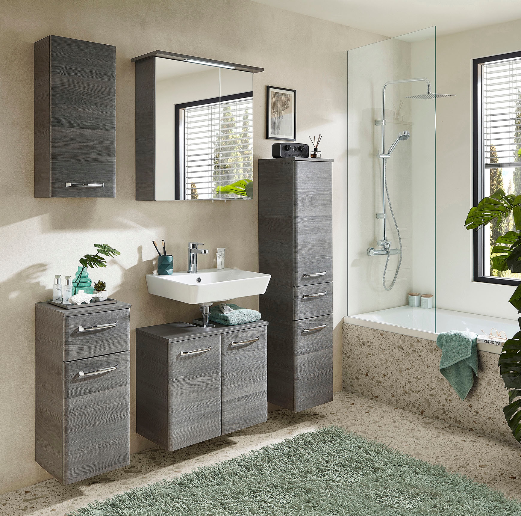Saphir Waschbeckenunterschrank »Quickset Unterbeckenschrank mit 2 Türen, Siphonausschnitt, 60 cm breit«, Waschbeckenschrank inkl. Türdämpfer, Griffe in Chrom Glanz