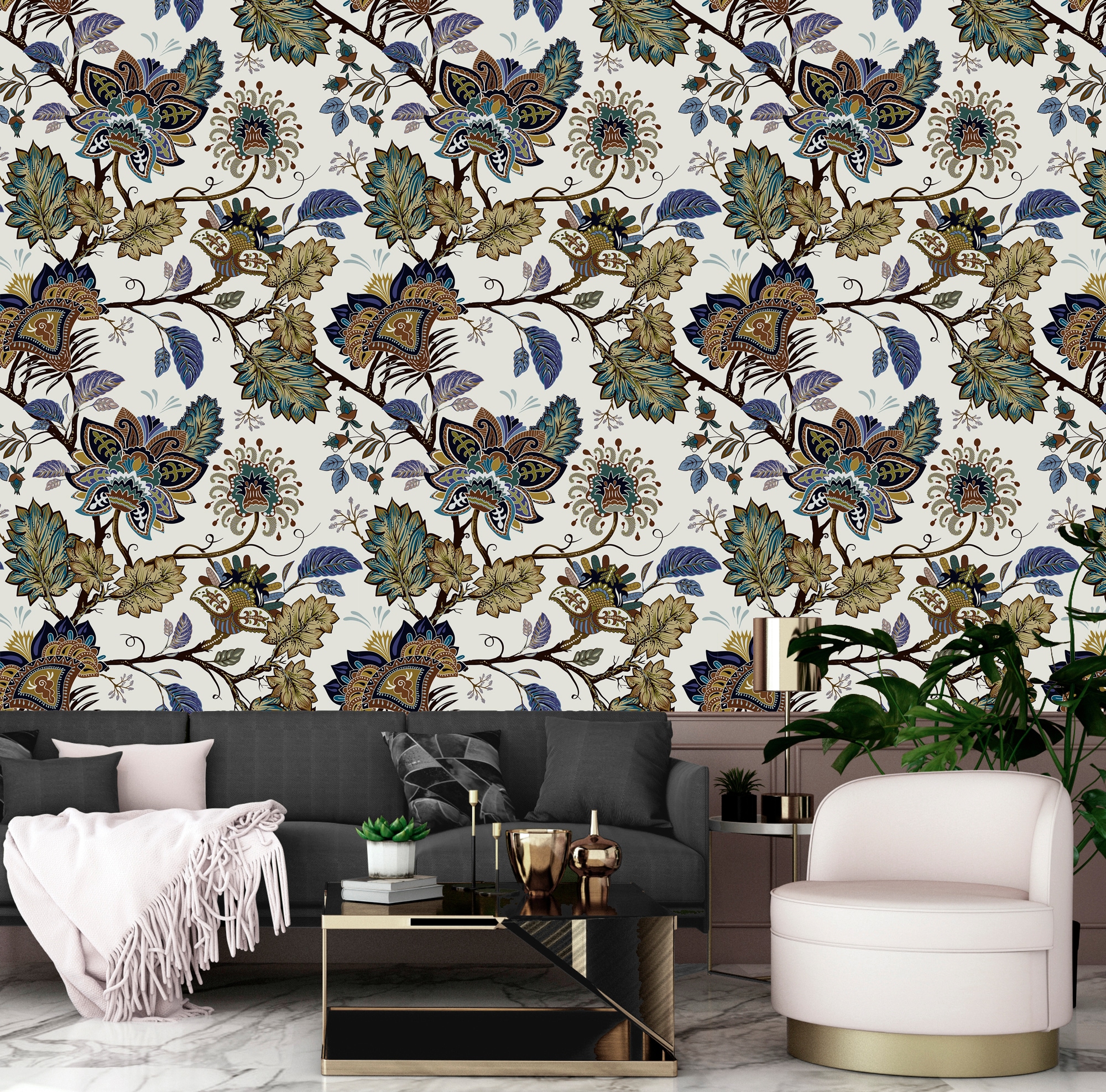 queence Vinyltapete »Alma«, bedruckt-Motiv-botanisch-floral-gemustert-natürlich, 90x250cm, selbstklebend, kinderleichte Anbringung, Sticker