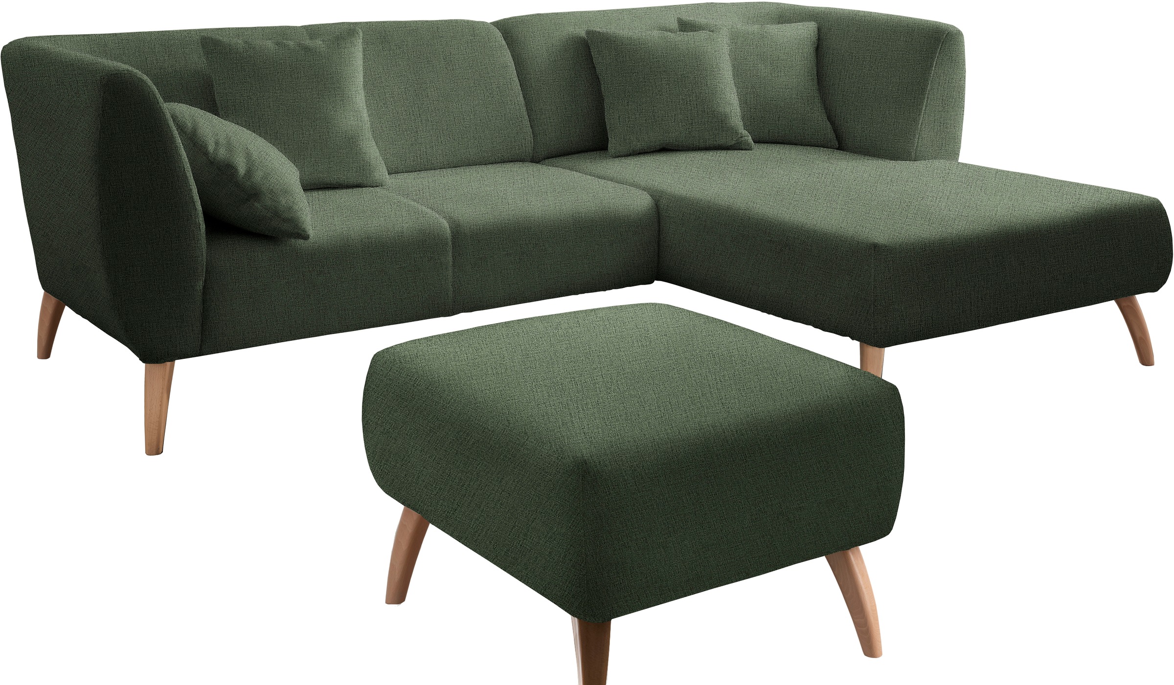 INOSIGN Ecksofa »Colori L-Form«, Holzfußfarbe wählbar, inkl. 4x Zierkissen