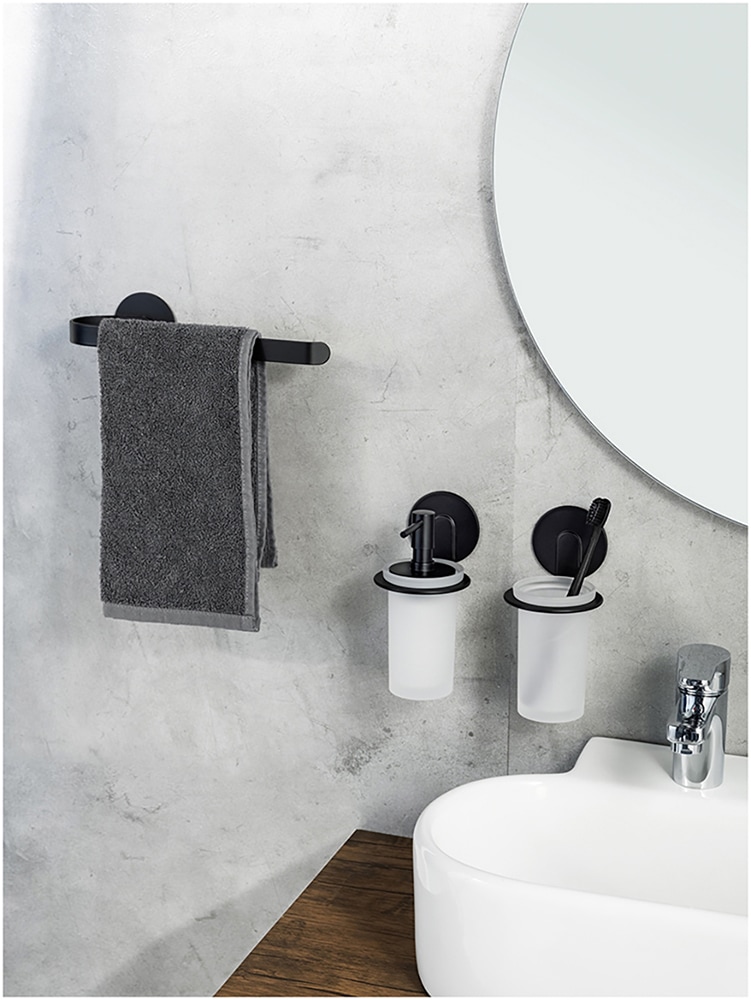 WENKO Zahnputzbecher »Turbo-Loc® Modell Bivio«, mit Wandhalterung ohne Bohren, Aluminium, satiniertes Glas