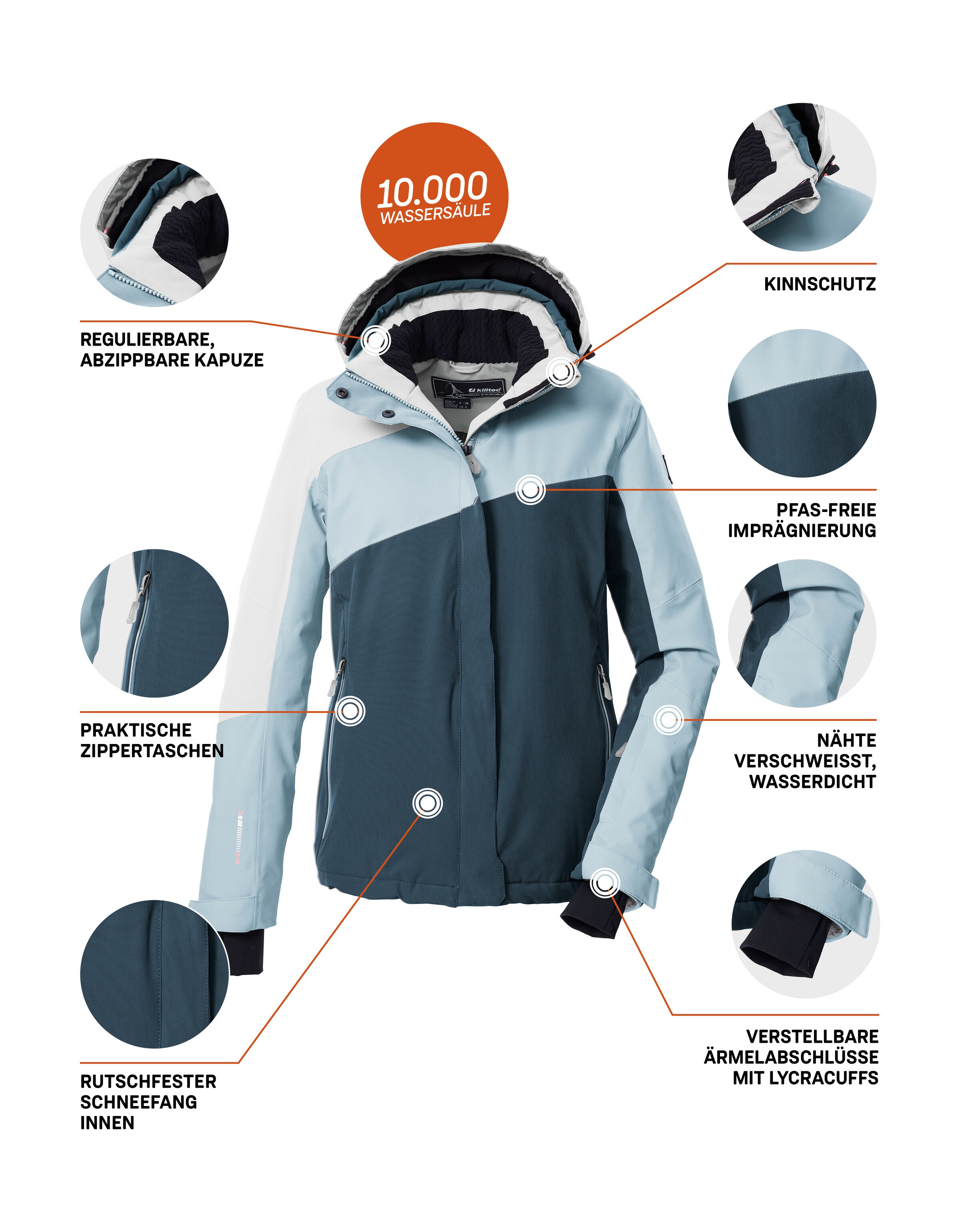 Killtec Skijacke »KSW 26 WMN SKI JCKT«, Wind- und wasserdicht, atmungsaktiv, Colourblock-Design, PFAs-frei