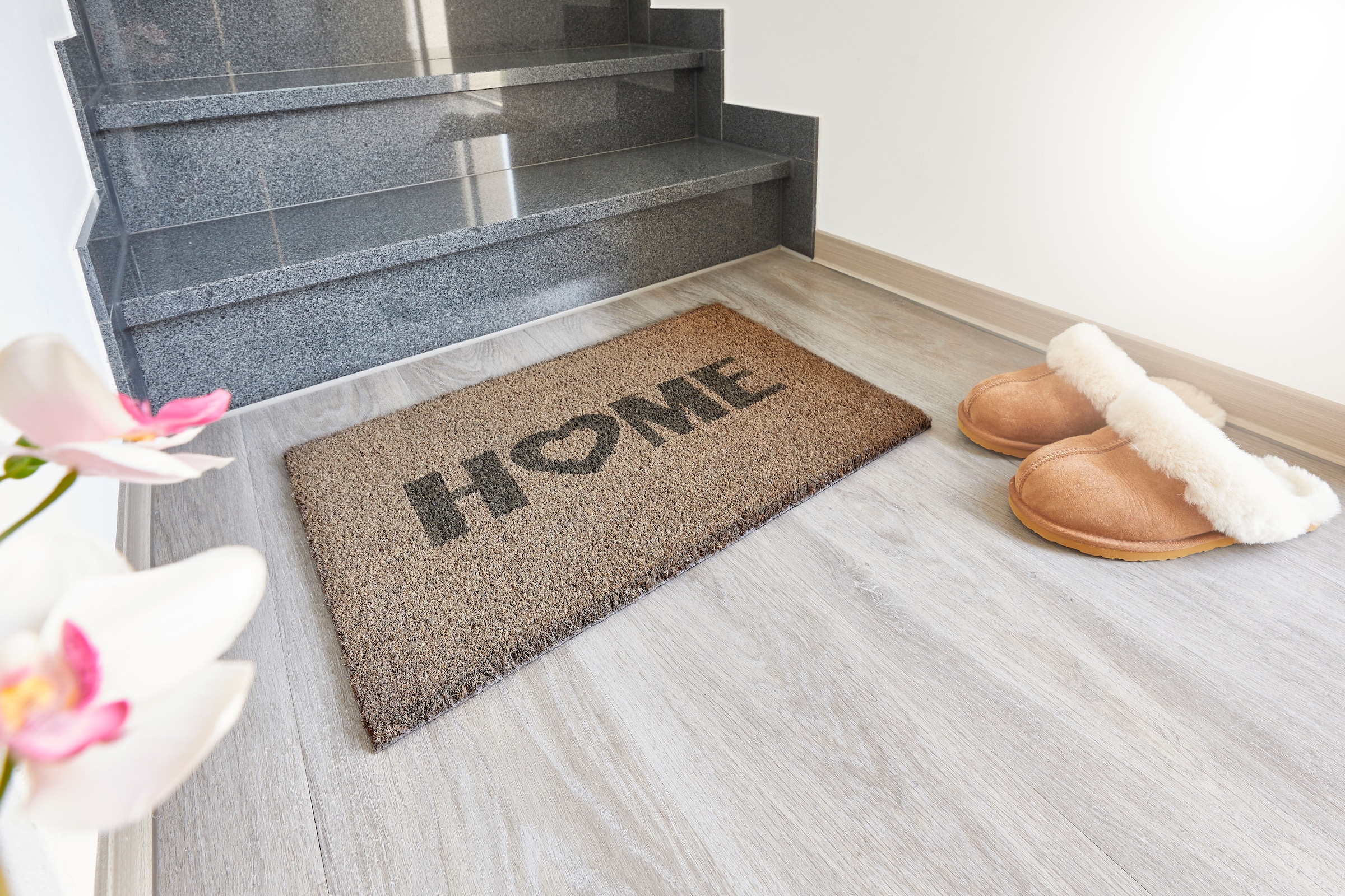 Andiamo Fußmatte »Kokos Home Heart«, rechteckig, 15 mm Höhe, Schmutzfangmatte, Kokosmatte, mit Spruch, In- und Outdoor geeignet