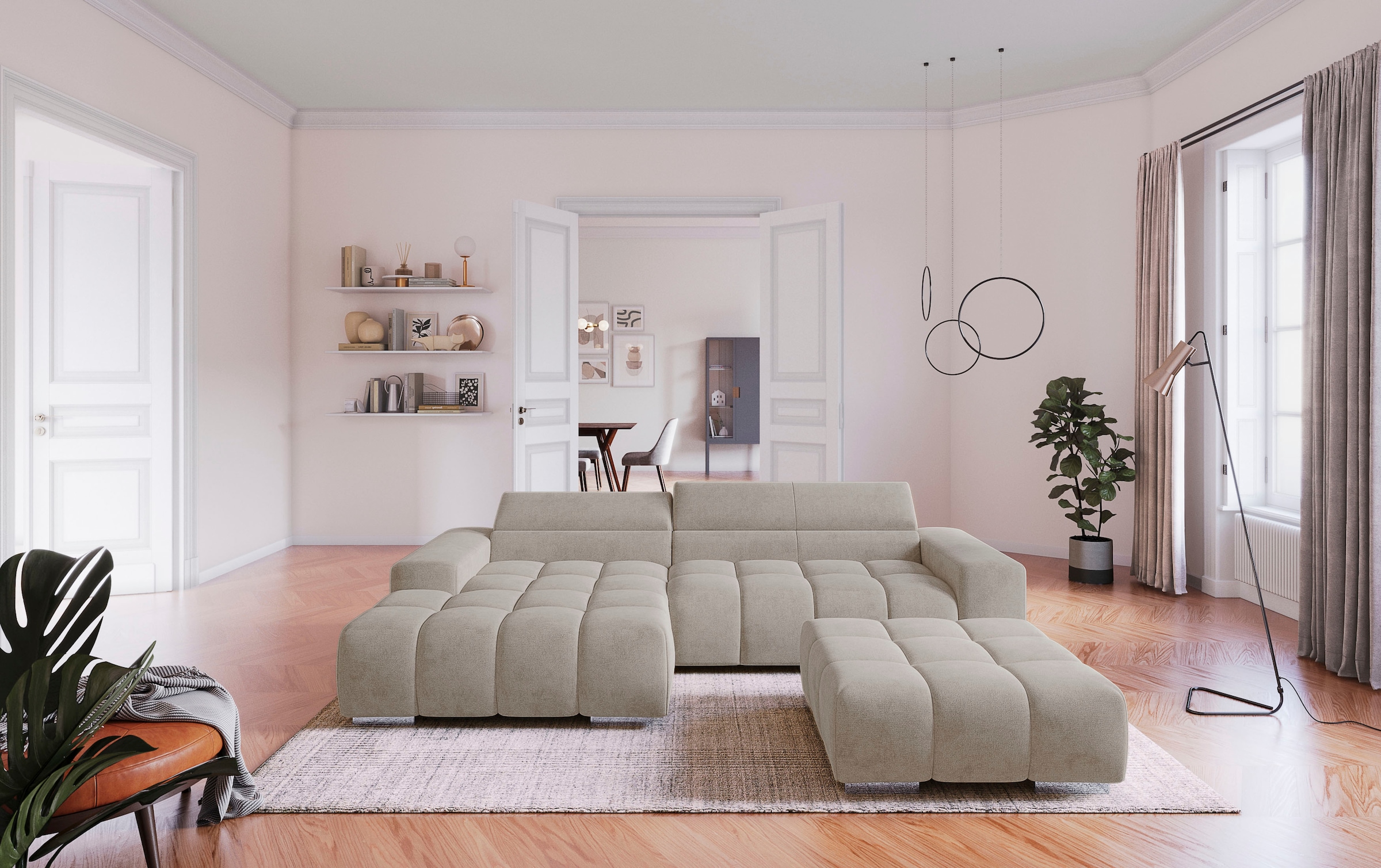 COTTA Ecksofa »Orion L-Form, B: 307 cm« 2x Kopfteilverstellung & 3 Nierenkissen
