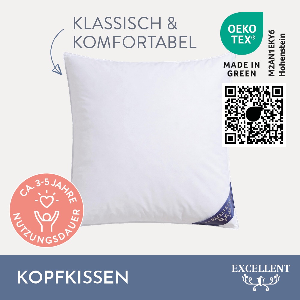 Excellent 3-Kammer-Kopfkissen »Davos«, (1 St.), mit 100% Gänsedaunen in den Außenkammern gefüllt