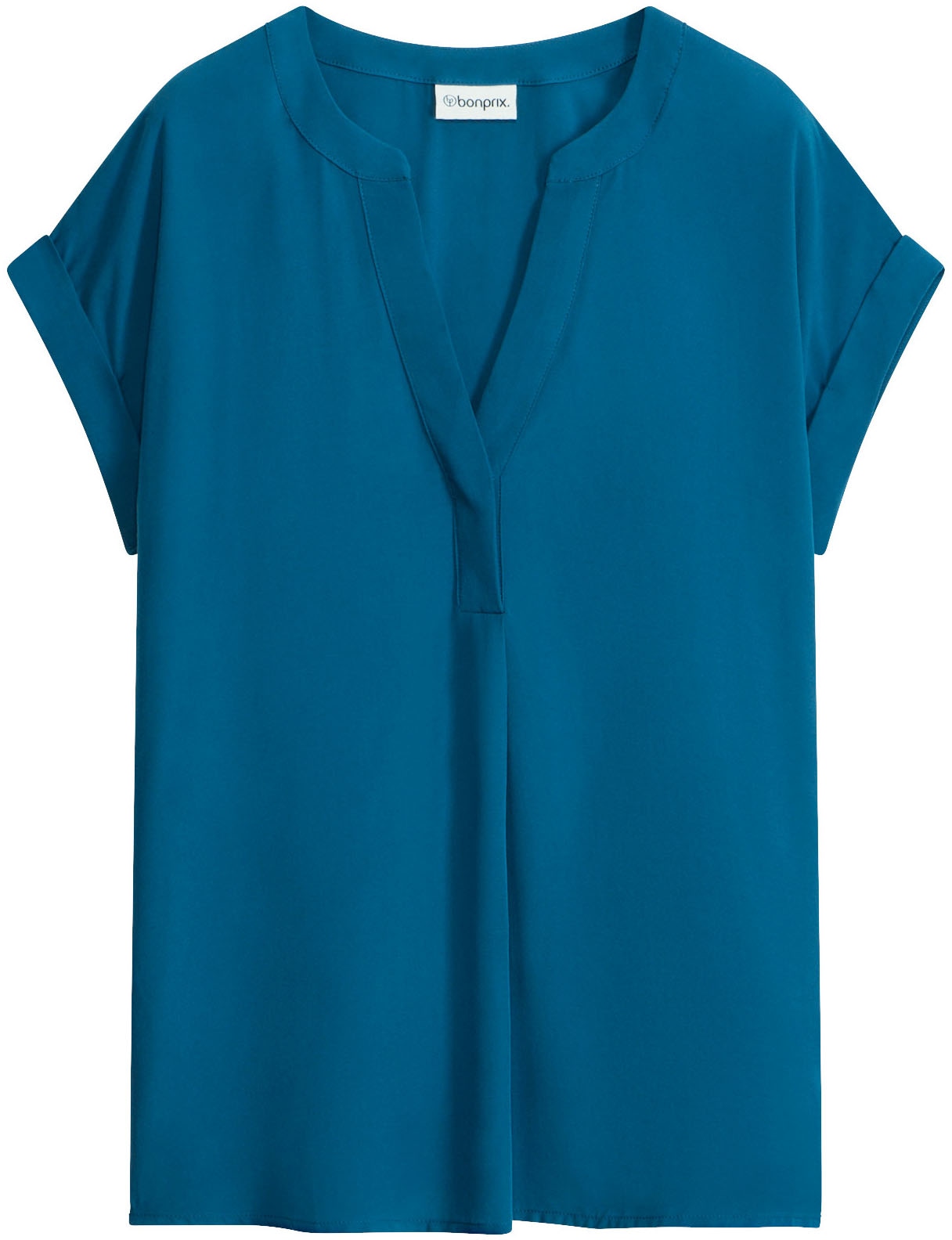 bonprix Tunika eleganter Look, Kurzarm-Design, Regular Fit, mit Henley-Kragen