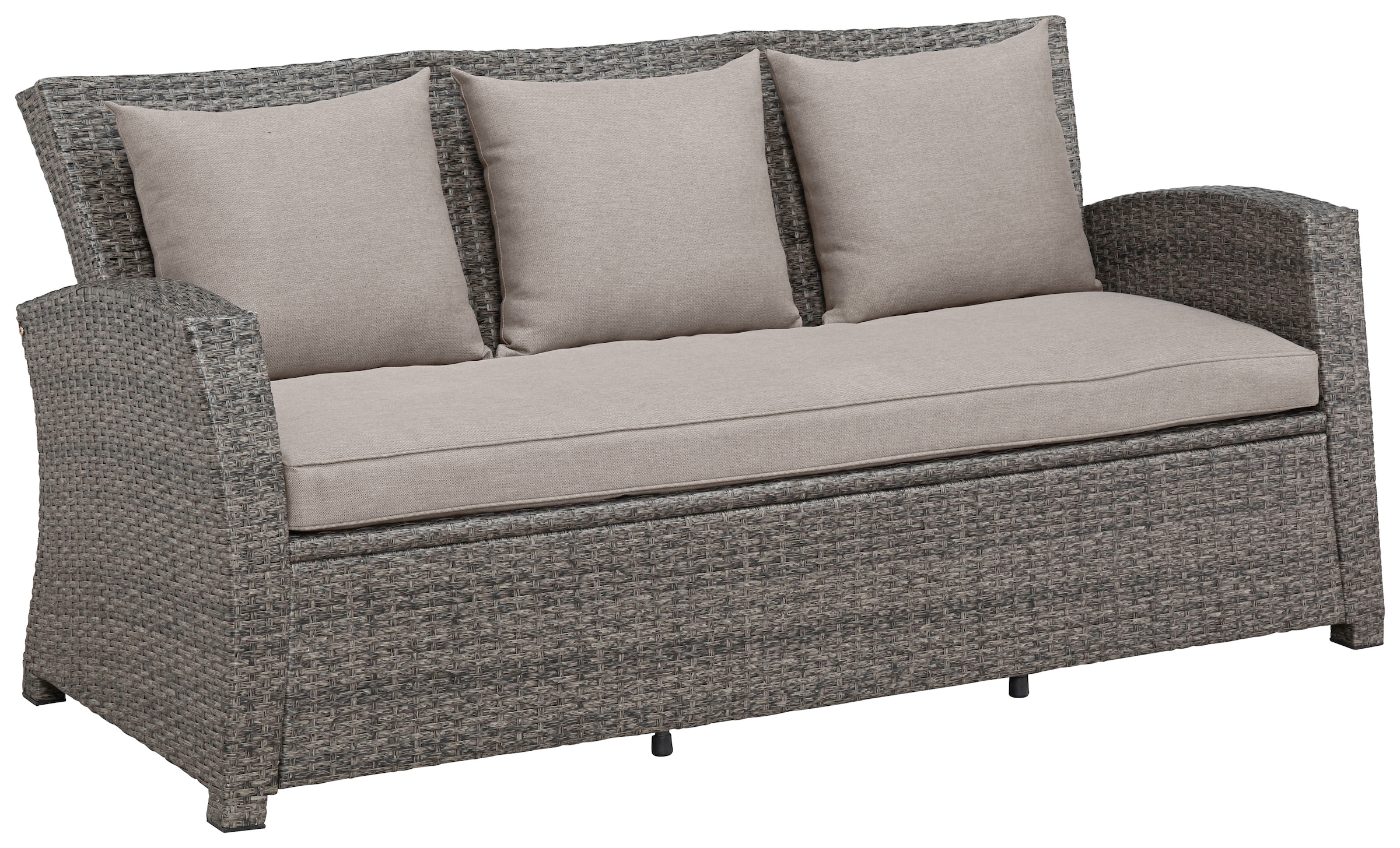 KONIFERA Gartenlounge-Set »Siros«, (Set, 12 tlg., 1x 3er Sofa, 2x Sessel, 1x Tisch 135x82x65cm, inkl. Auflagen), Polyrattan, Stahl, Tischplatte aus Nonwood, geeignet für 5 Personen