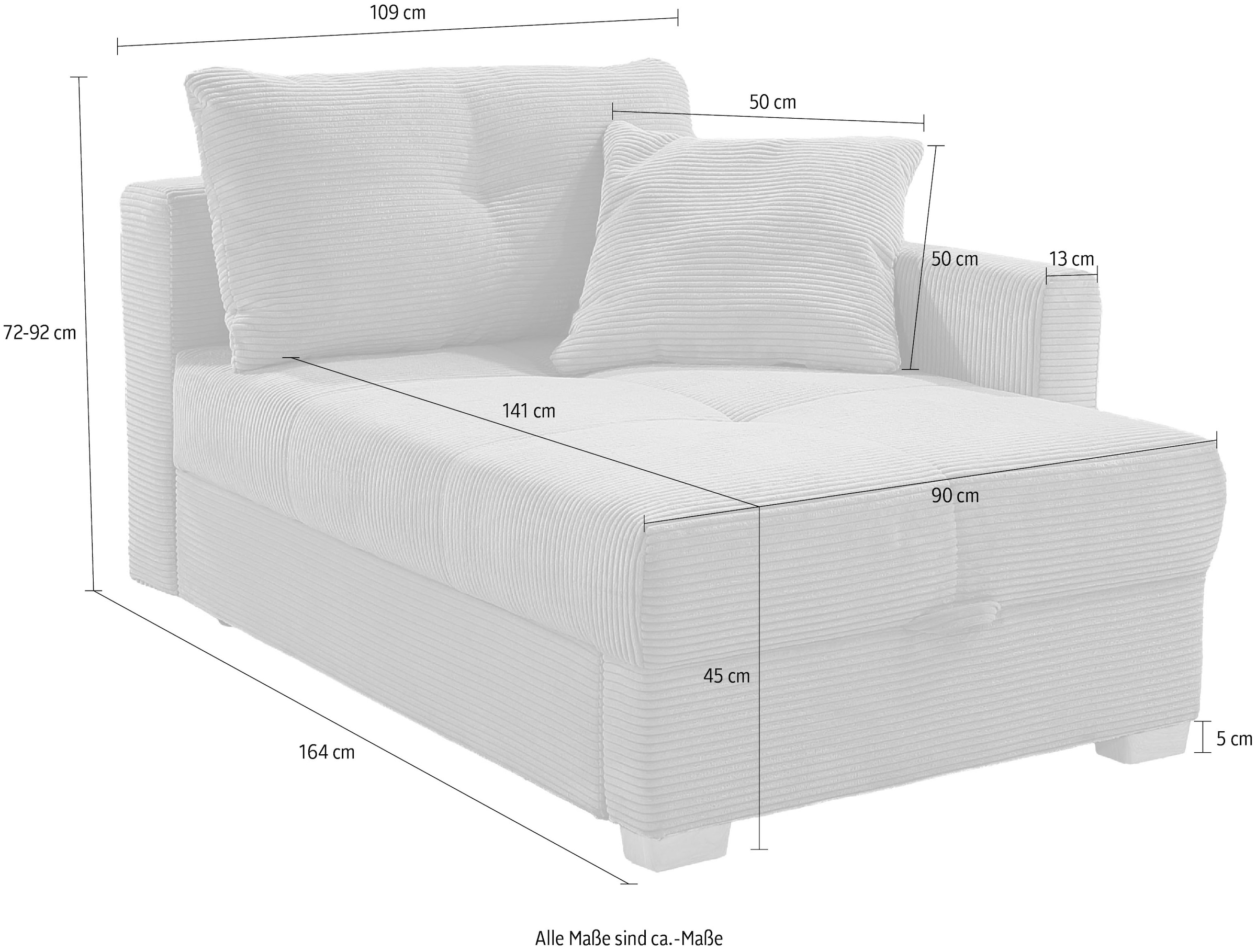 Jockenhöfer Gruppe Recamiere »Romeo, B: 164 cm, Liegefl: 90x210 cm, Schlaffunktion« Schlafsofa mit Bettfunktion, Bettkasten & Kissen, Federkern
