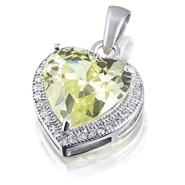 goldmaid Collier, Herz 925 Sterlingsilber 1 grüner und 32 weiße Zirkonia