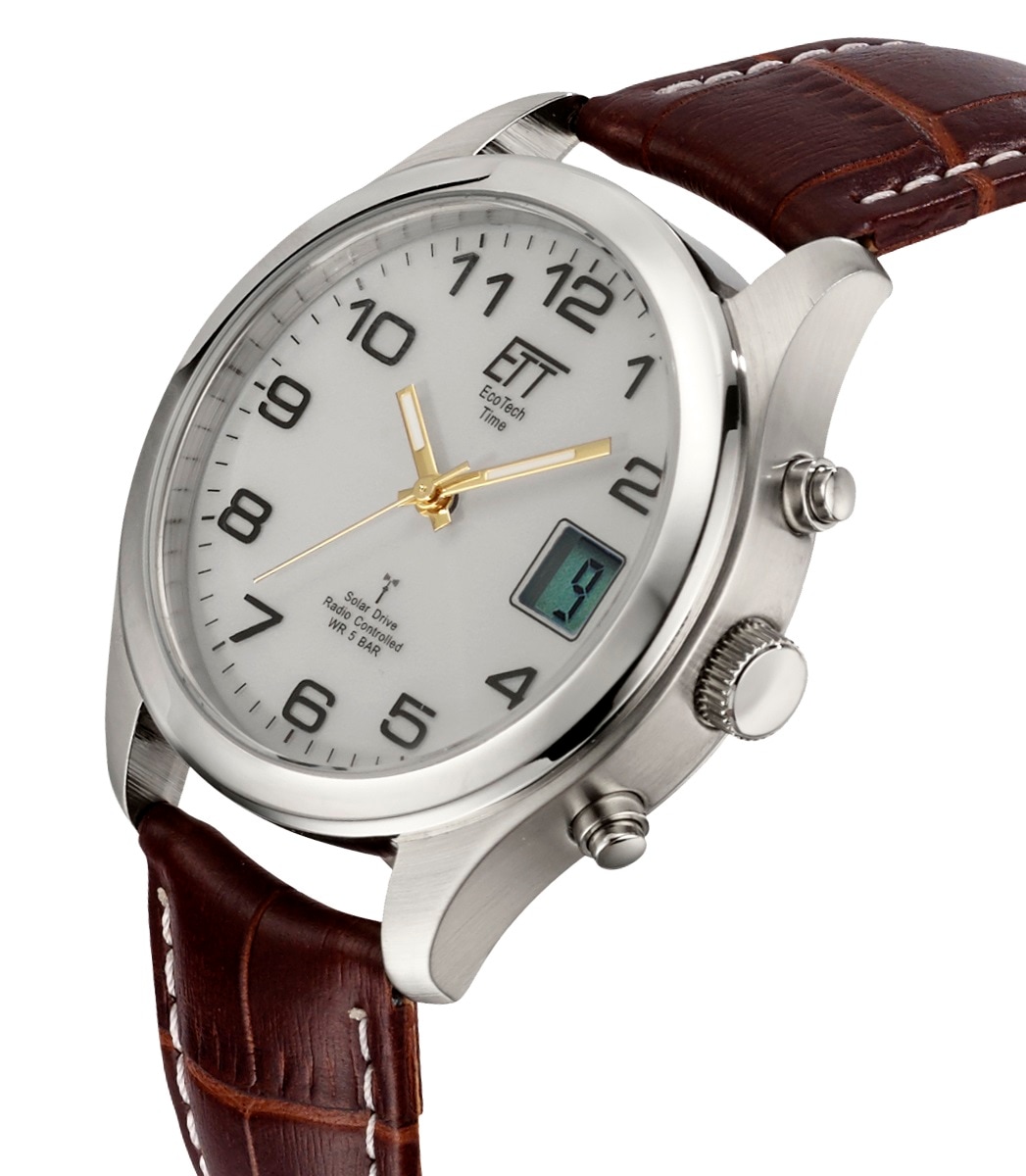 ETT Funkuhr »Basic« Armbanduhr, Solar, Herrenuhr, Lederarmband, analog, digital