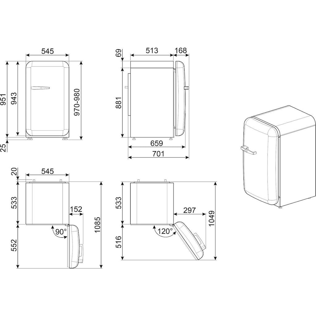 Smeg Kühlschrank »FAB10«, FAB10RPG5, 97 cm hoch, 54,5 cm breit