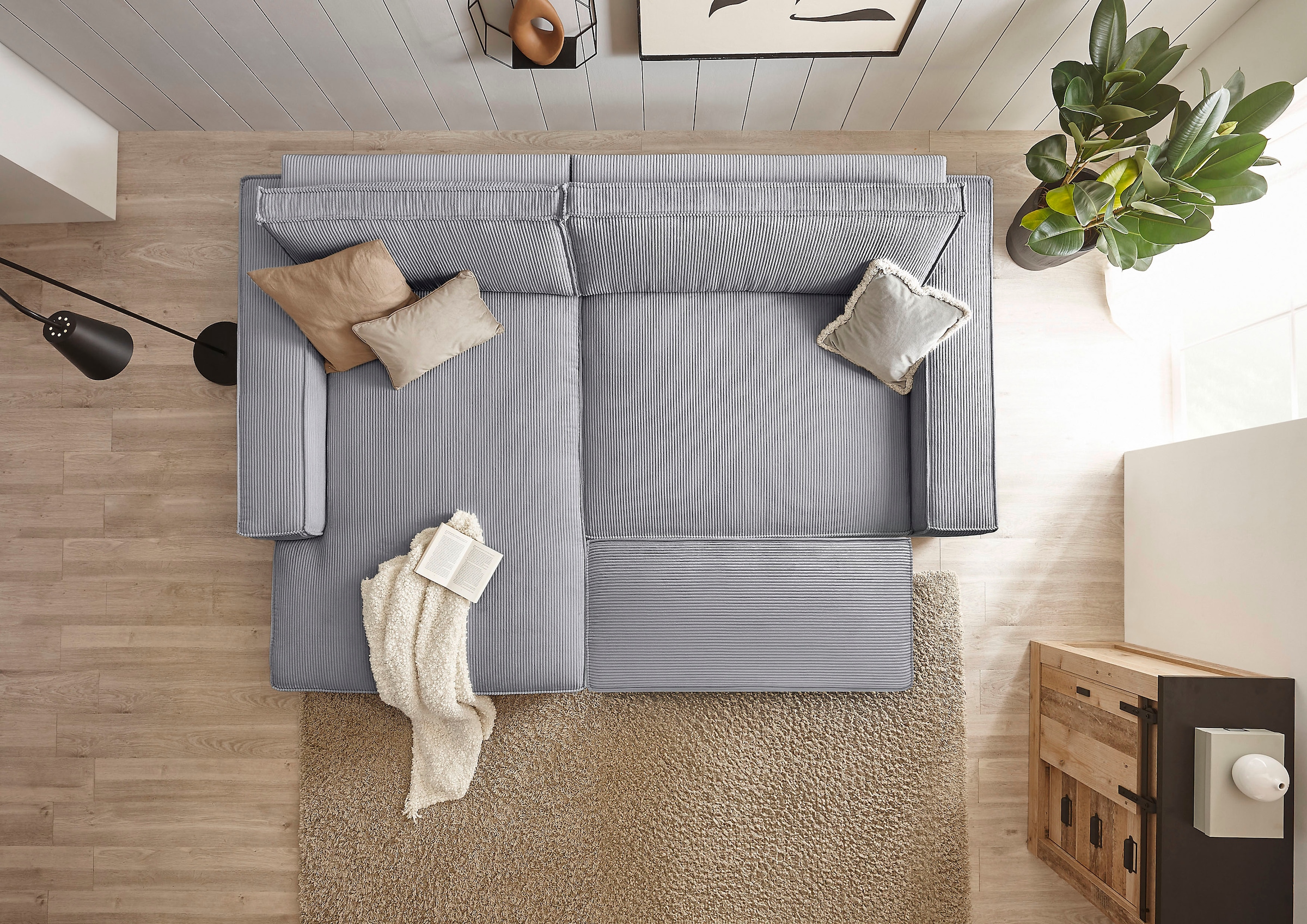 Home affaire Polsterecke »NEU: SHERWOOD XXL tief, L-Form mit Schlaffunktion, Big-Sofa mit Hocker«, (Set, 2 St.), stellbar zum Schlafsofa (Krokodilverbinder), Cord, Leinenoptik