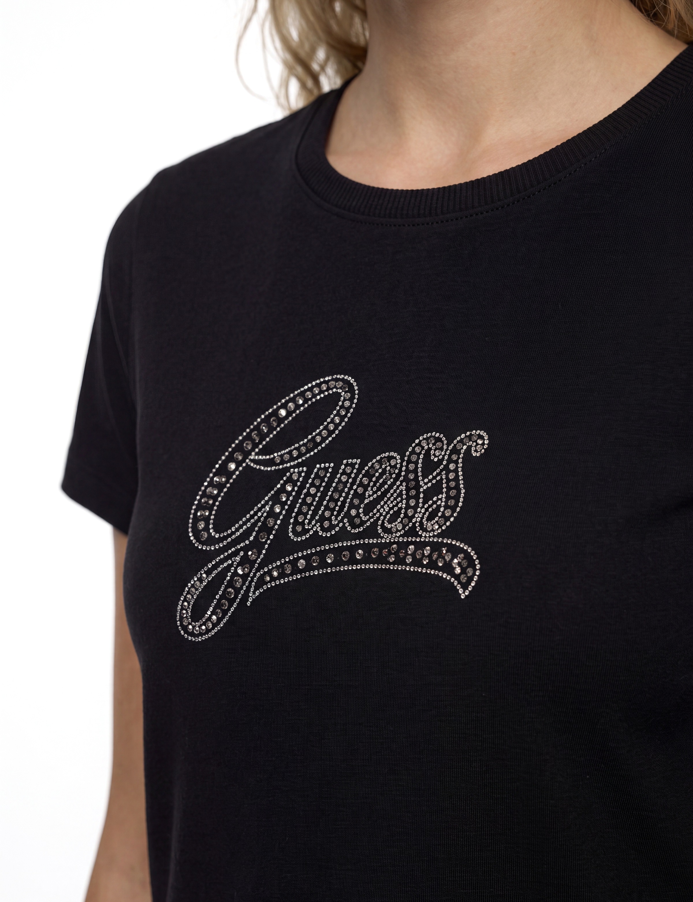 Guess T-Shirt »CN 3D EMBROIDERY SCRIPT LOGO« mit Schmucksteinen, bestickt