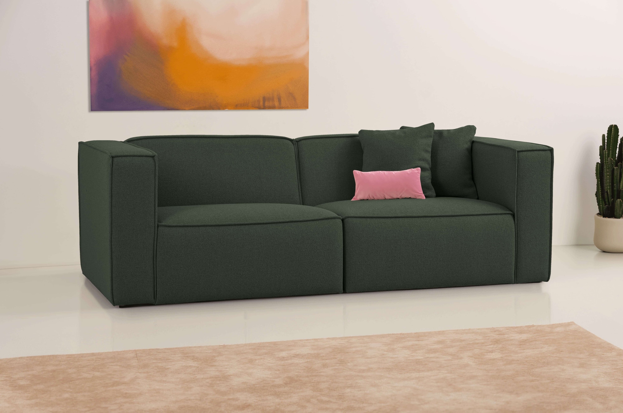 OTTO home 3-Sitzer »Tammie«, Breite 222 cm, Webstoff fein, bodentief, mit Wellenunterfederung