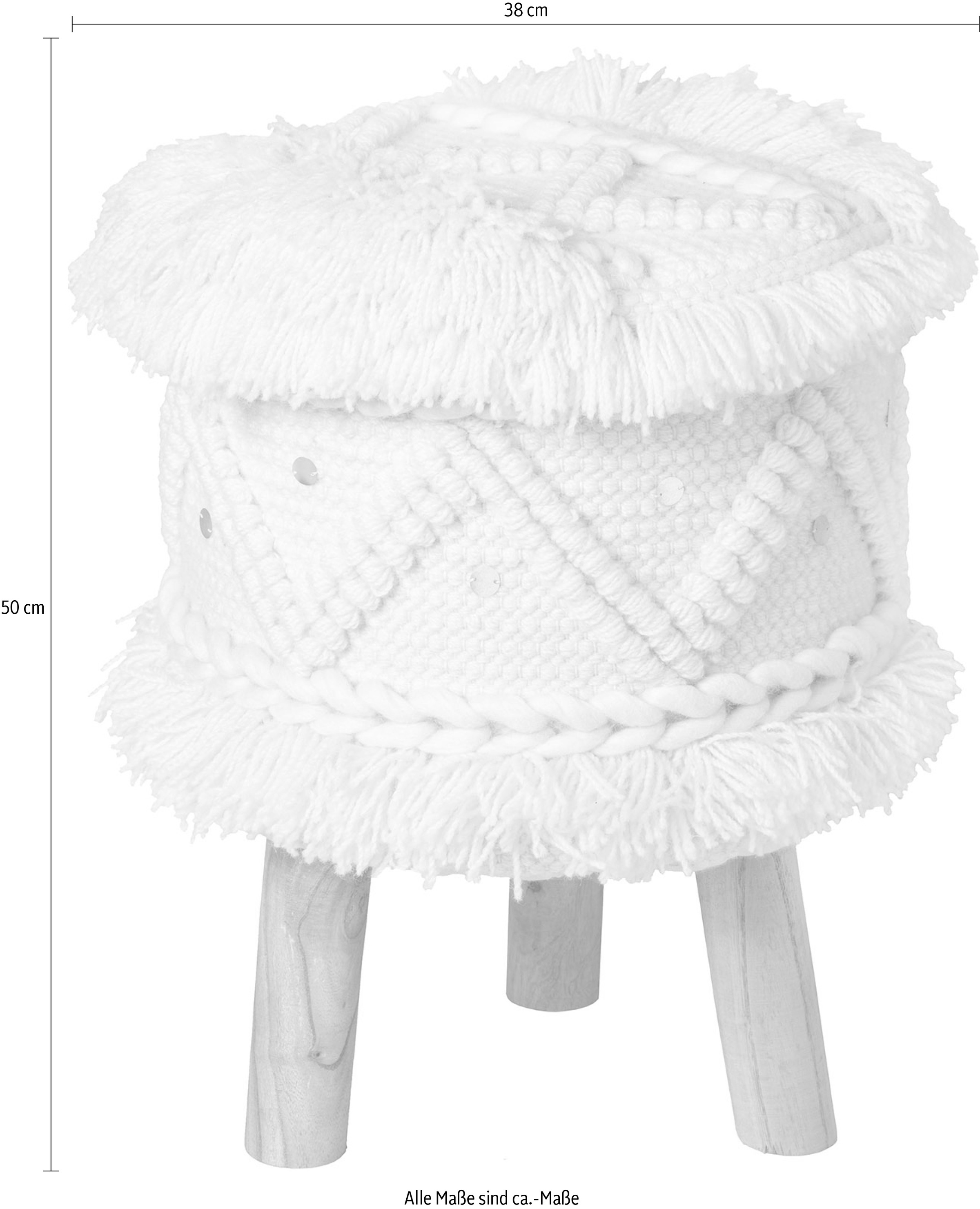 Kayoom Sitzhocker »Hocker Bohist 525, charaktergebende Strukturen mit Fransen und Quasten«, (1 St.), handgefertigtes Unikat, Boho-Style, gut kombinierbar