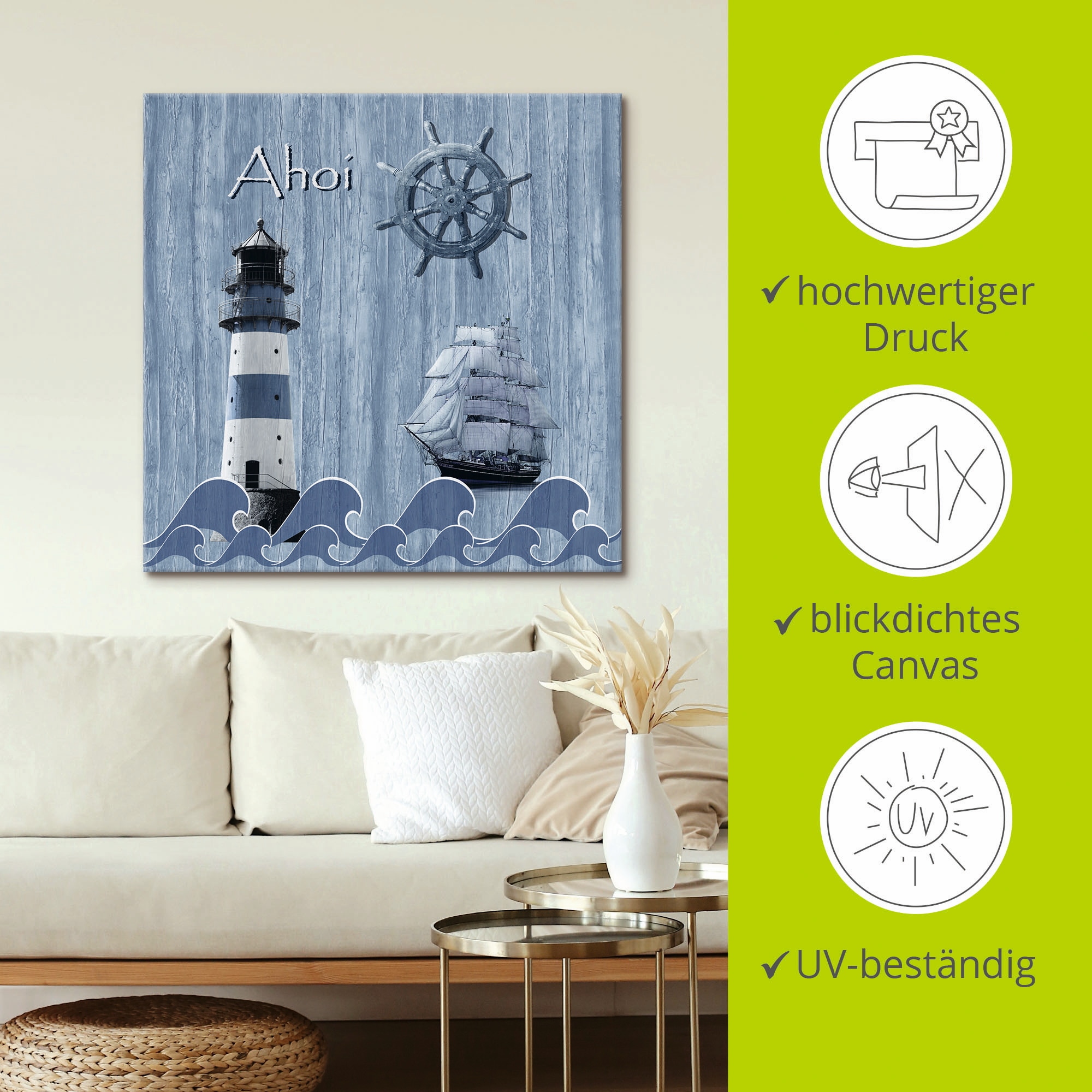 Artland Wandbild »Ahoi im maritimen Blau« Küste 1 Stk. tlg. als Alubild, Leinwandbild in verschied. Größen