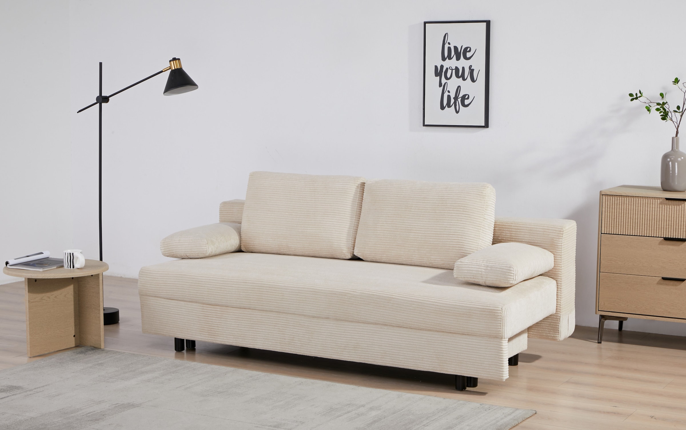 OTTO home Schlafsofa »ONNIKO Cord, Breite: 192 cm, Liegefläche 121x192 cm, softer Cord-Bezug« mit Bettfunktion & Bettkasten