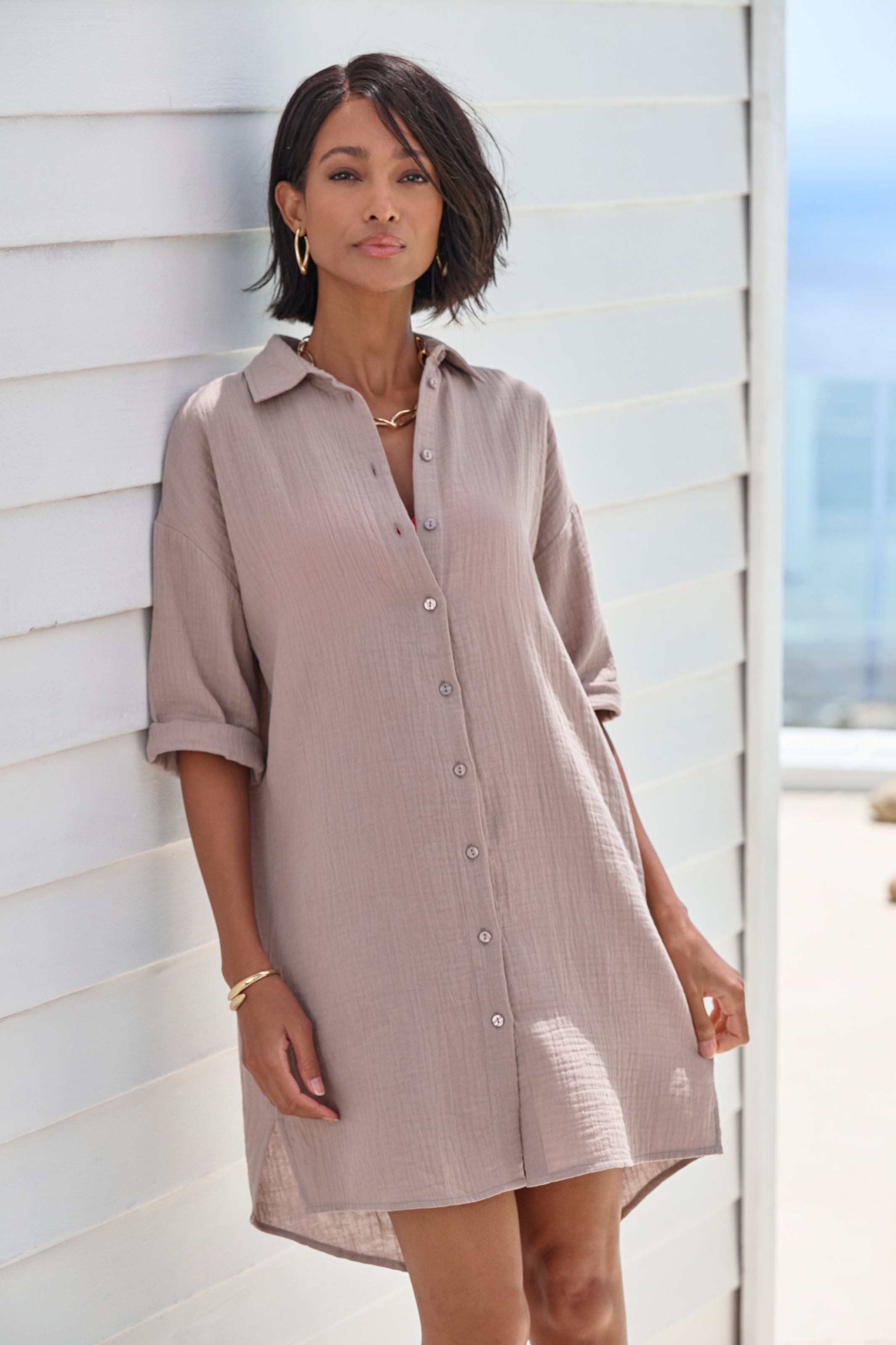 Beachtime Longbluse lange Hemdbluse aus Musselinware