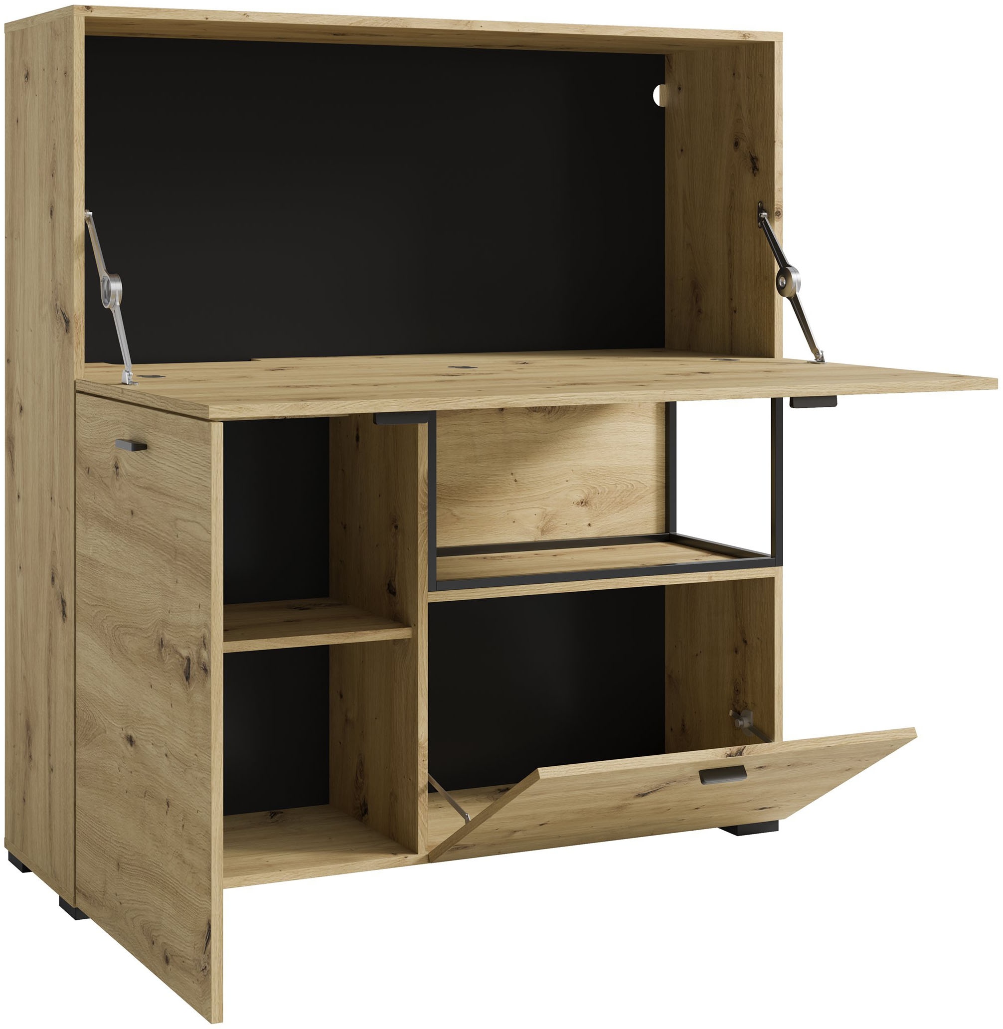 byLIVING Sekretär »FRAME« Artisan Eiche (Eiche-Optik)/schwarz, 1 Türen, 2 Klapptür, B 120 cm
