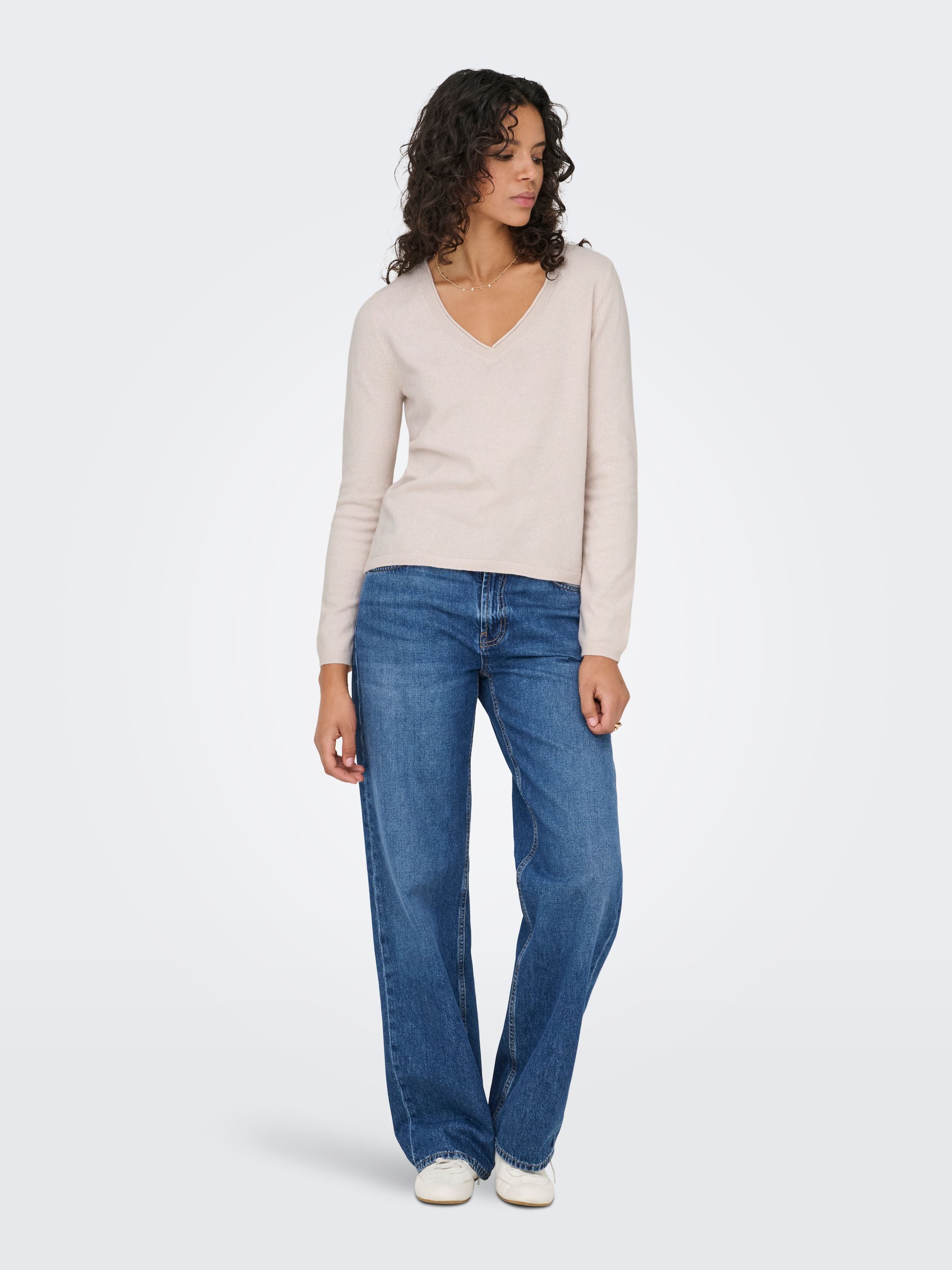 ONLY V-Ausschnitt-Pullover »ONLLOYAL LIFE LS V-NECK PULLO KNT NOOS« Materialmix