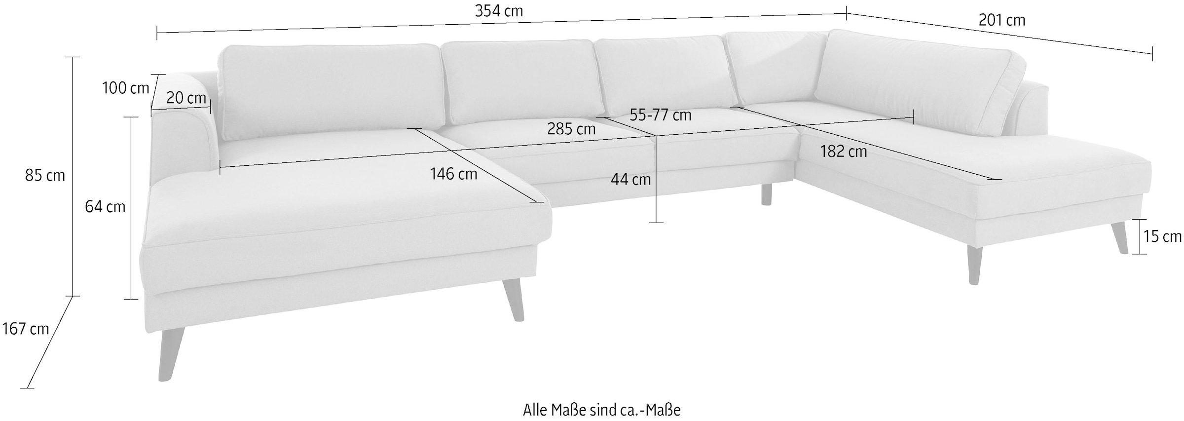 INOSIGN Wohnlandschaft »Lumber Jack, viel Platz, bequem, Breite 354cm, hoher Fuß, U-Form«, in moderner Optik