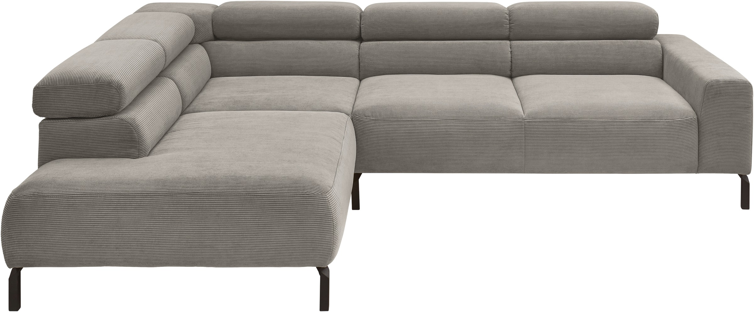 Places of Style Ecksofa »Antonelli, L-Form, inkl. Kopfteilverstellung, Breite 276 cm«, mit elektrischer Sitztiefenverstellung, in Feincord, grau