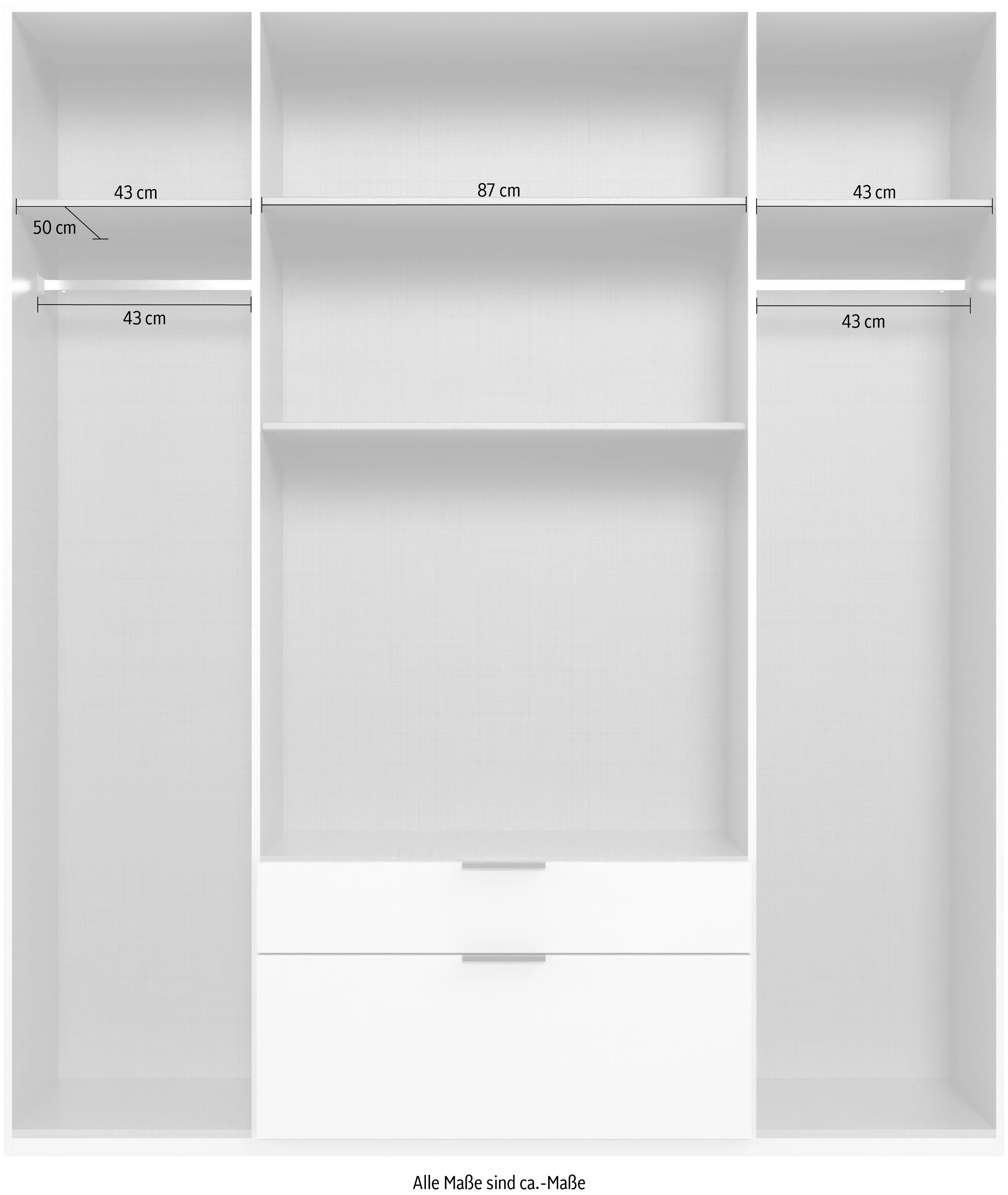 Wimex Drehtürenschrank »Mugano, 135 oder 180cm breit, 208 oder 236cm hoch, Made in Germany«, (mit langen Griffstangen aus Metall), wahlweise mit oder ohne Spiegel, mit Schubladen