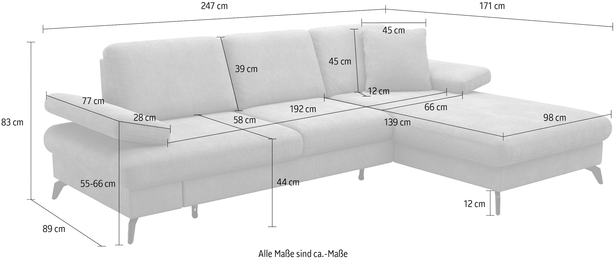 sit&more Ecksofa »Morris Jubi L-Form, inklusive XXL-Liegefläche, bzw. Schlaffunktion«, Bettfunktion, Armteilverstellung und 1 Zierkissen