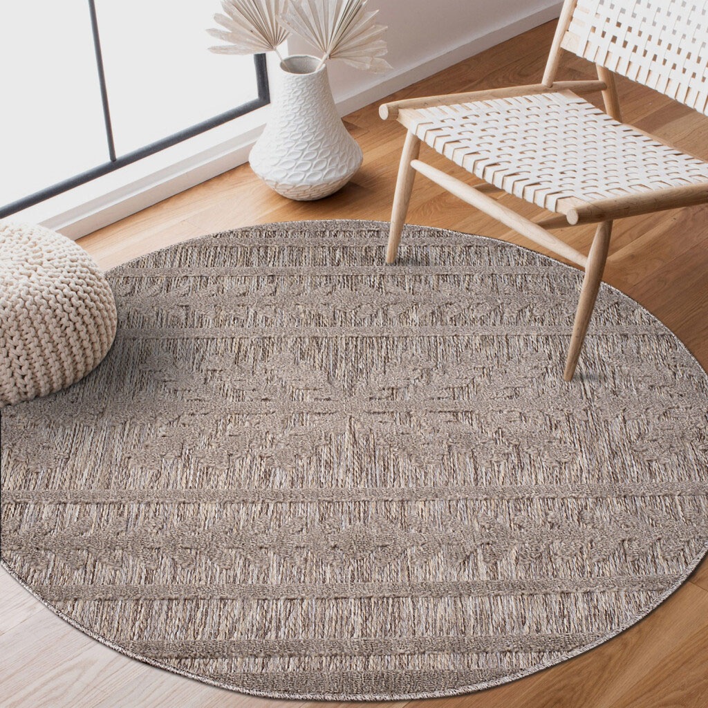 Carpet City Teppich »In-& Outdoorteppich Santorini 411, 3D-Effekt, Boho-Optik«, rund, 5 mm Höhe, Wetterfest & UV-beständig für Terrasse, Balkon, Küche, Flur
