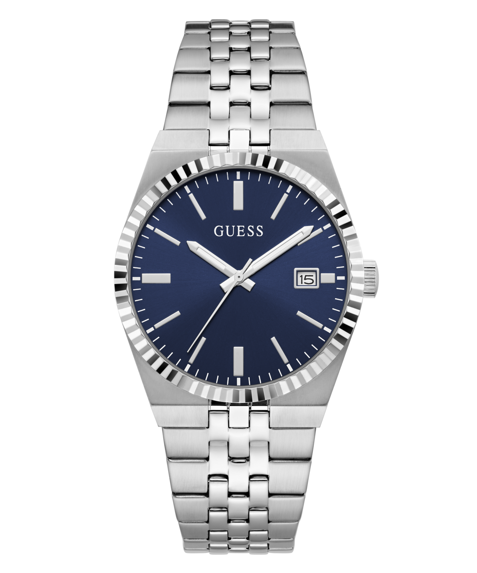 Guess Quarzuhr »VINCENT« Armbanduhr, Damenuhr, Herrenuhr, Edelstahlarmband, analog, Tag