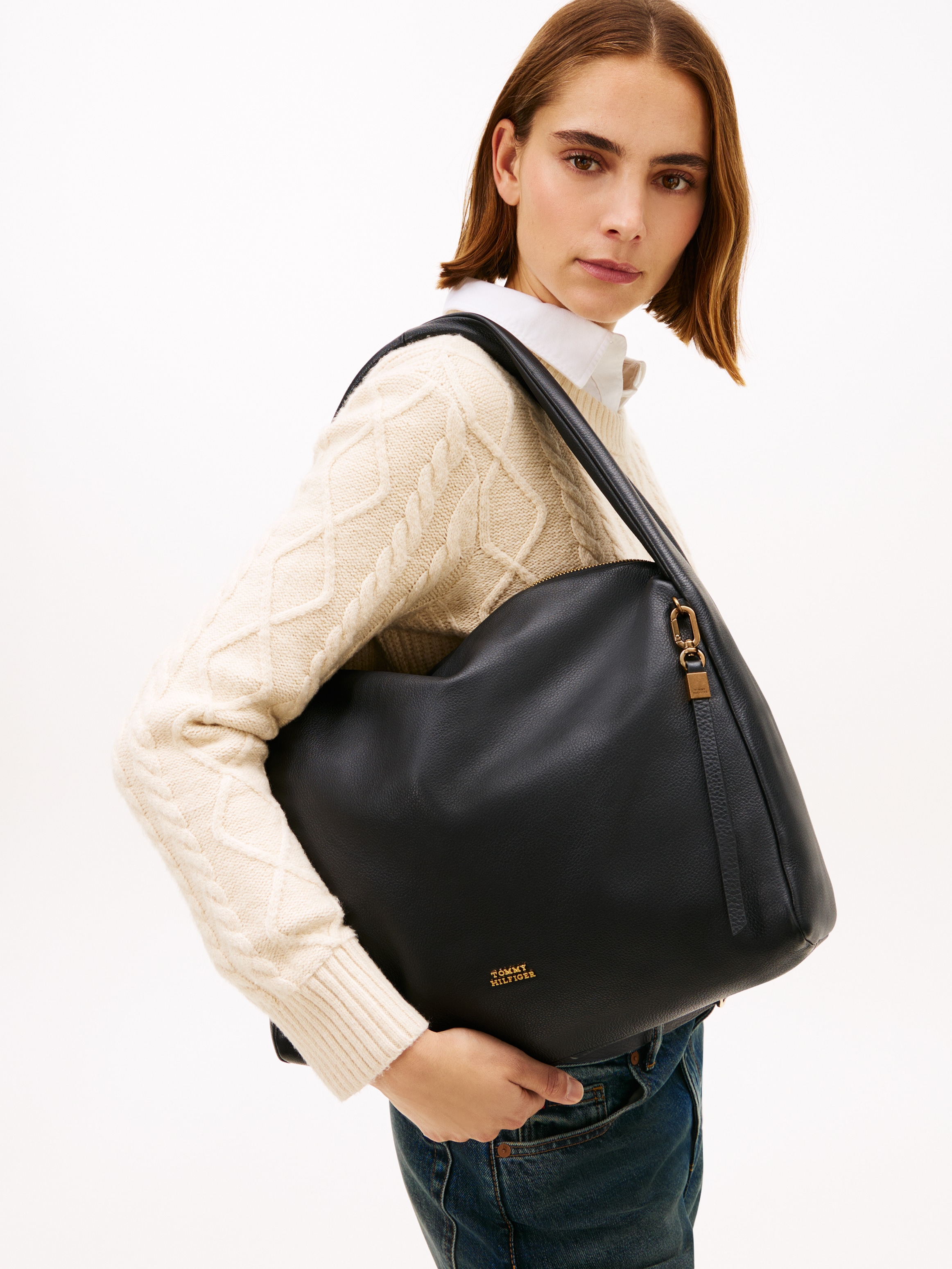 Tommy Hilfiger Hobo »CITY LEATHER HOBO« , Damen Tragetasche, Schultertasche mit modisch, breitem Tragegriff