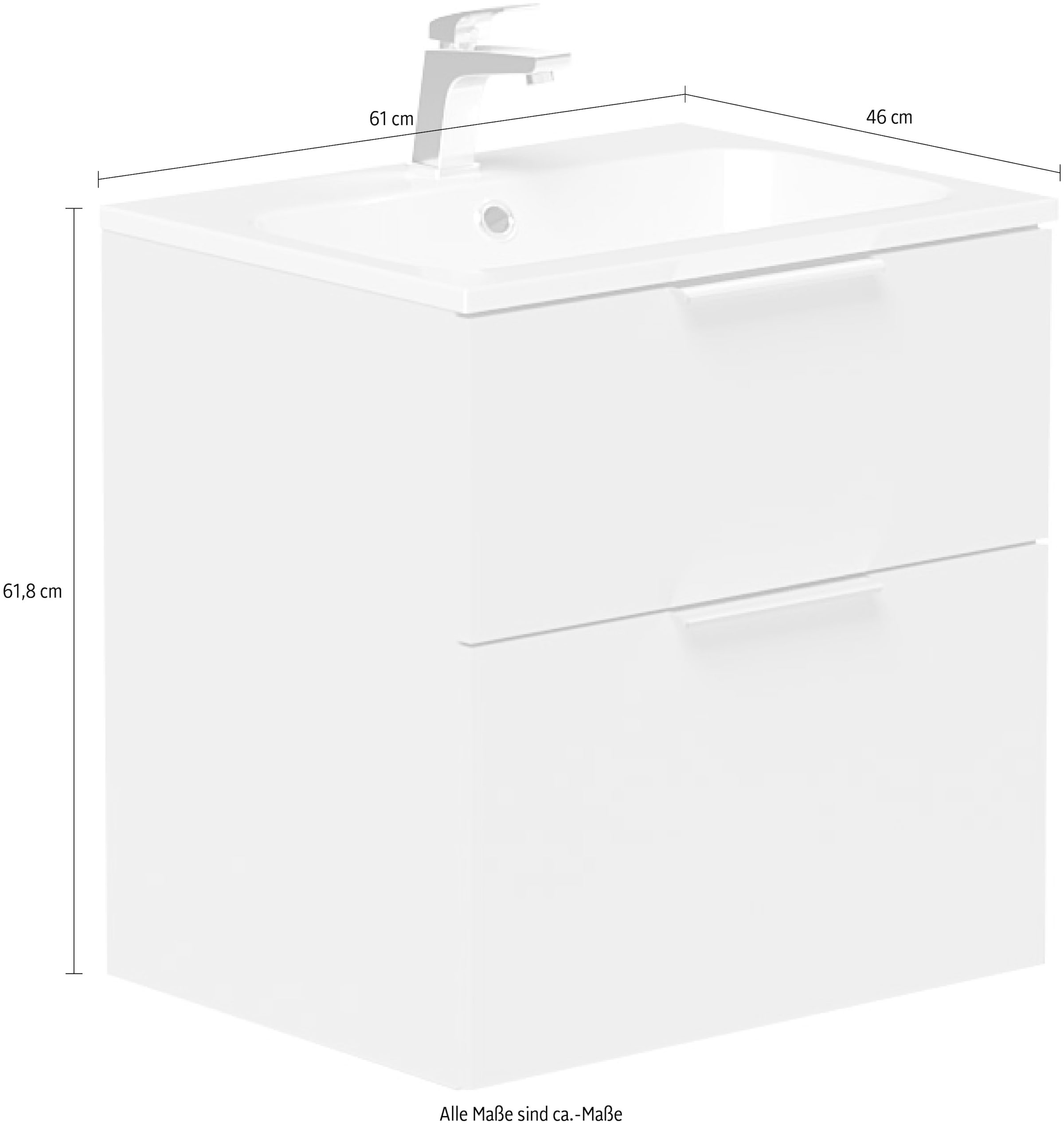welltime Waschtisch »Ahus«, mit Soft-Close-Funktion, Vollauszüge, inkl. Waschbecken Breite 60 cm