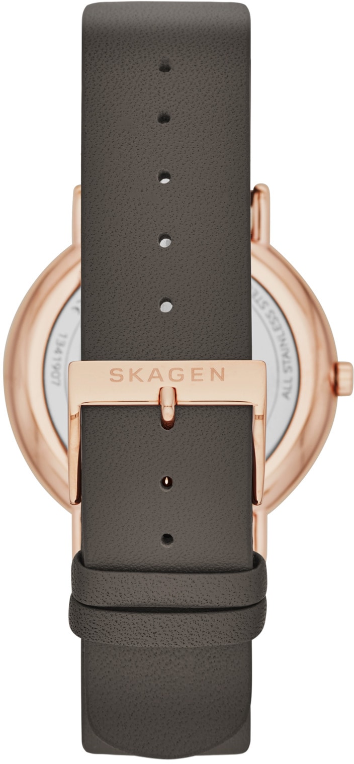 Skagen Quarzuhr »SIGNATUR«, Armbanduhr, Damenuhr, Lederarmband, analog
