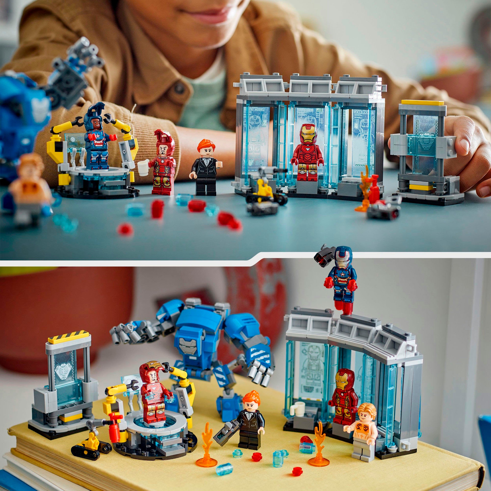 LEGO® Konstruktionsspielsteine »Iron Mans Labor: Halle der Rüstungen (76315), LEGO Super Heroes«, (384 St.), Made in Europe