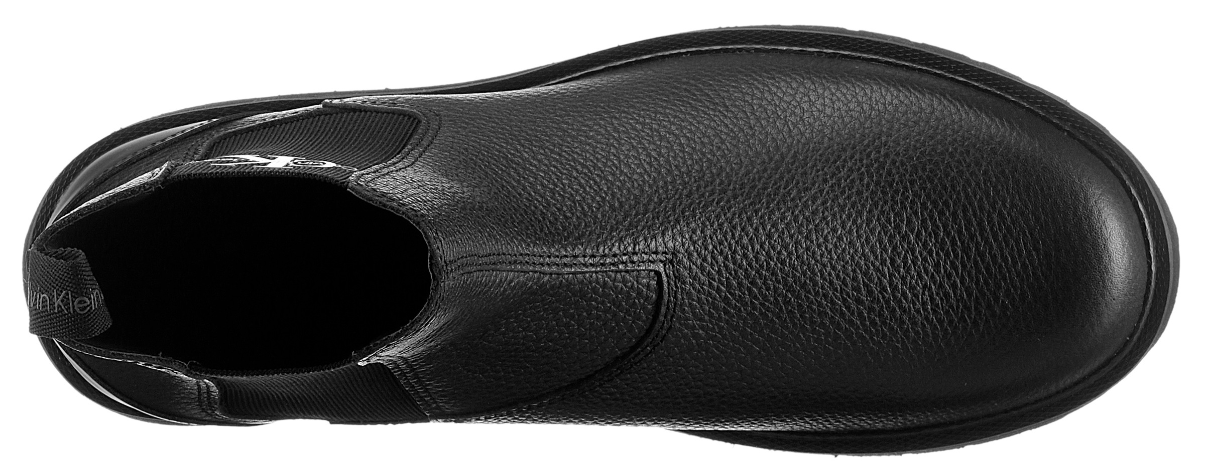 Calvin Klein Jeans Chelseaboots »EVA MID CHELSEA BOOT LTH«, Schlupfboots, Stiefelette mit seitlichem CK-Logo und Anziehlasche