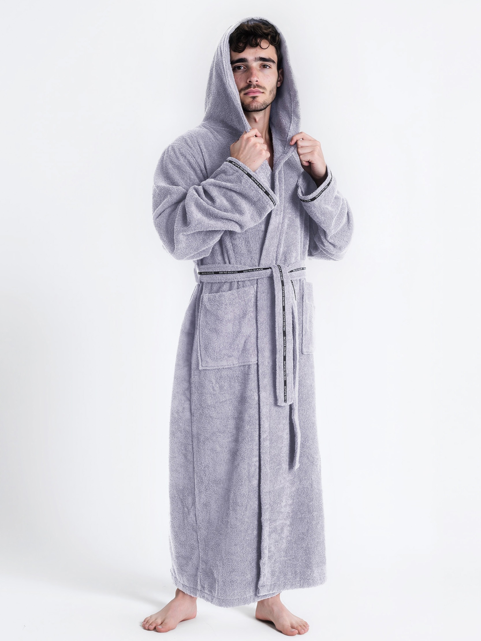 Bruno Banani Herrenbademantel »Danny, Normallänge & Überlänge, auch in extra lang, Hotelbademantel«, (1 St.), mit Logostreifen, Herren Bademantel aus 100% Baumwolle, S-4XL