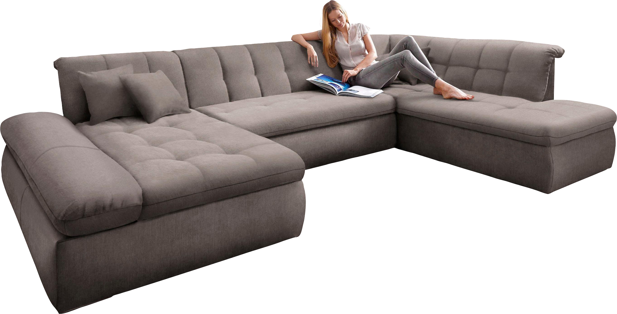 DOMO collection Wohnlandschaft »Moric Luxus incl. Zierkissen«, U-Form, bis 140kg pro Sitzplatz belastbar, XXL B/T/H: 353/216/80 cm