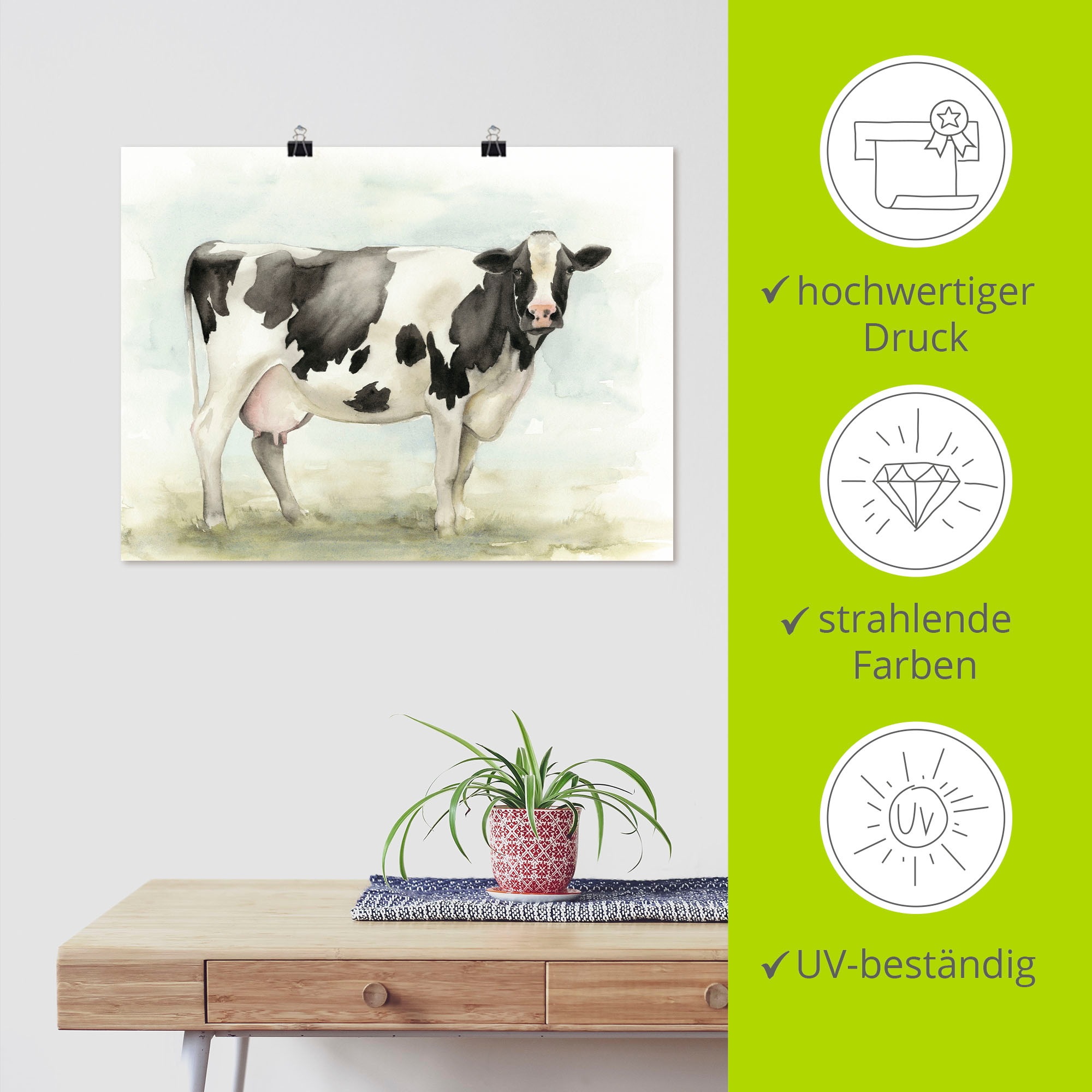 Artland Wandbild »Wasserfarben Kuh I«, Haustiere, (1 St.), als Leinwandbild, Poster in verschied. Größen