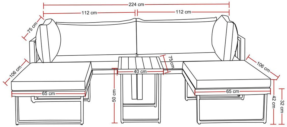 Destiny Gartenlounge-Set »LONG BEACH«, (11 tlg., 2x Ecksofa, 2x Hocker, 1x Tisch, inkl. Auflagen), Aluminium